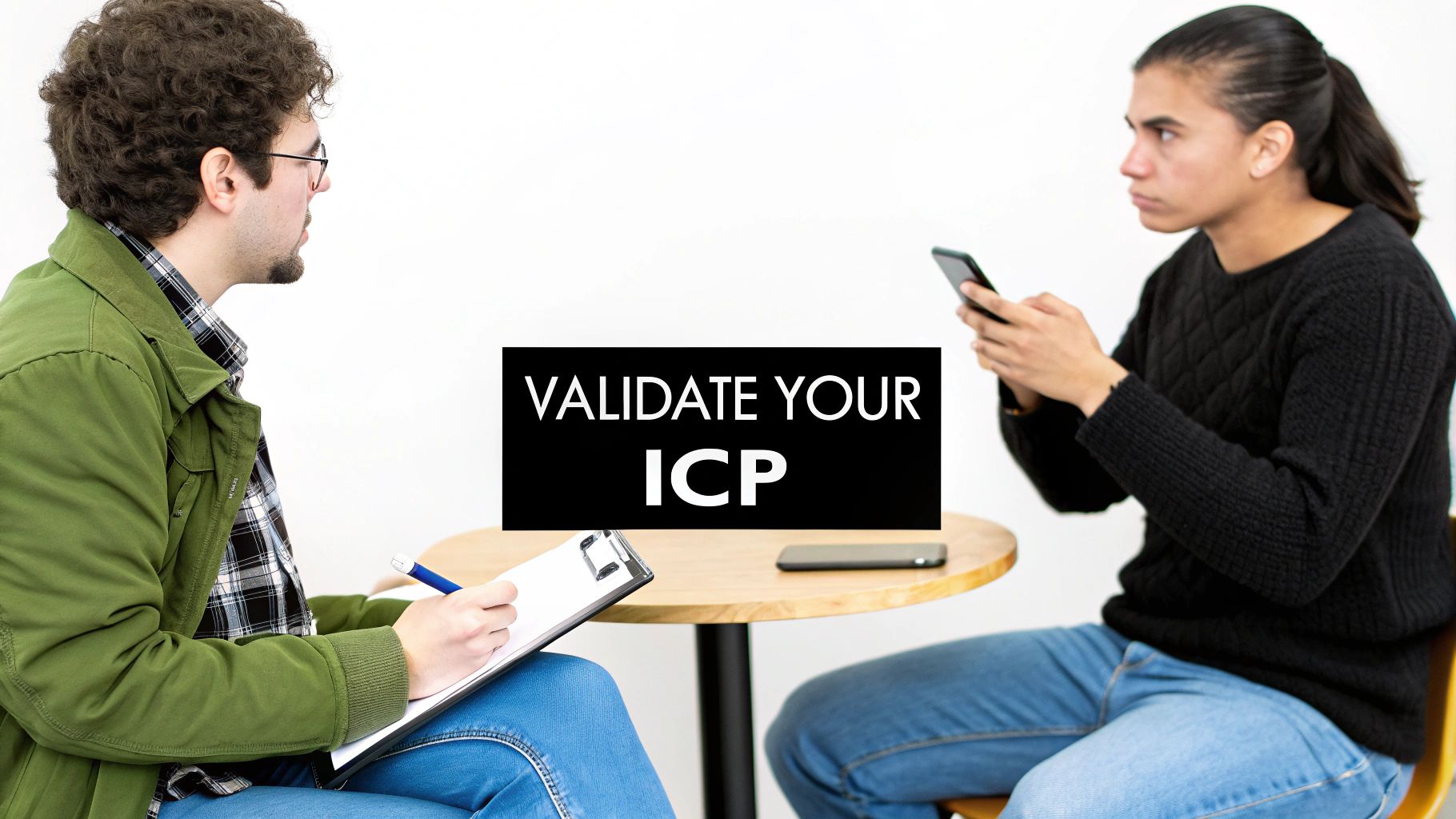 A founder sketching out an Ideal Customer Profile on a whiteboard in a modern office.