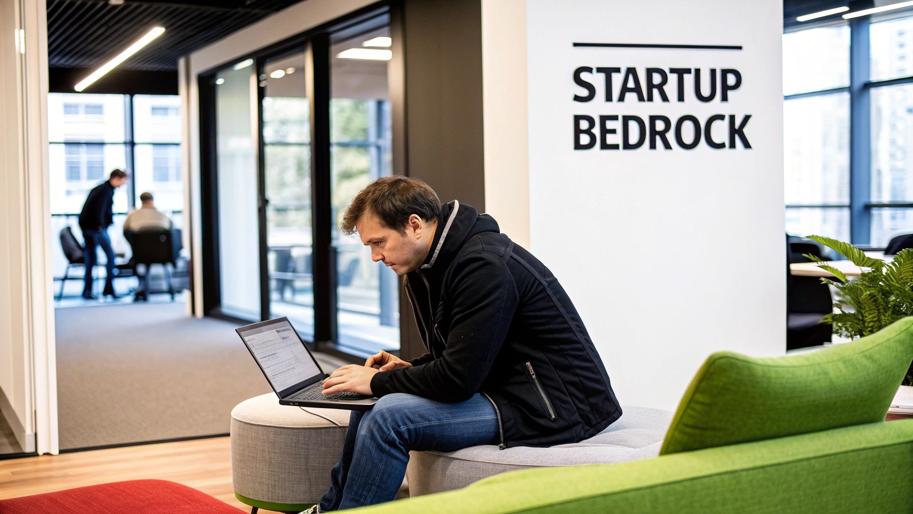 A team of startup founders collaborating around a table with charts and data, representing market research in action.