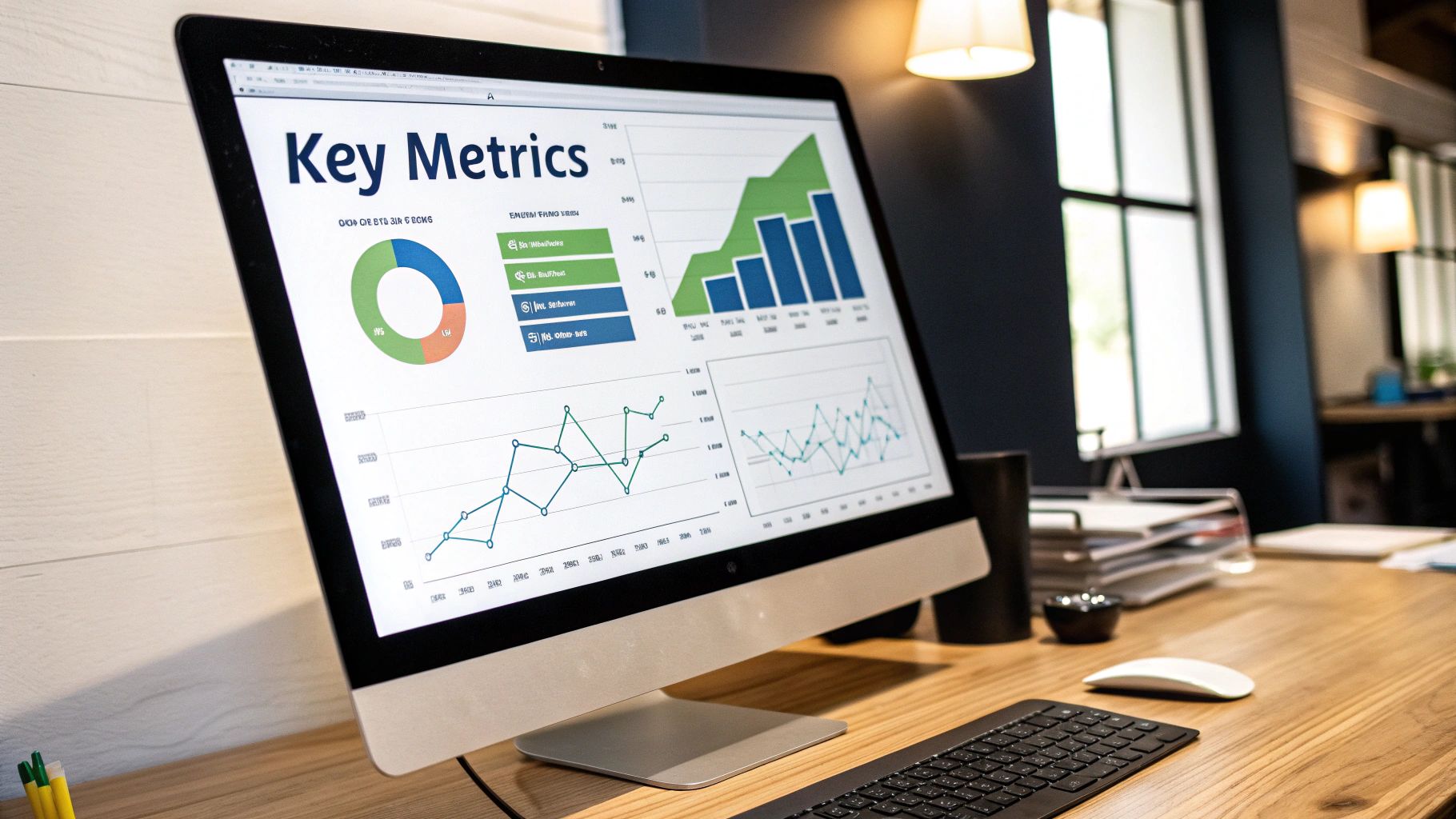 A team of startup founders reviewing financial metrics on a large screen with investors.