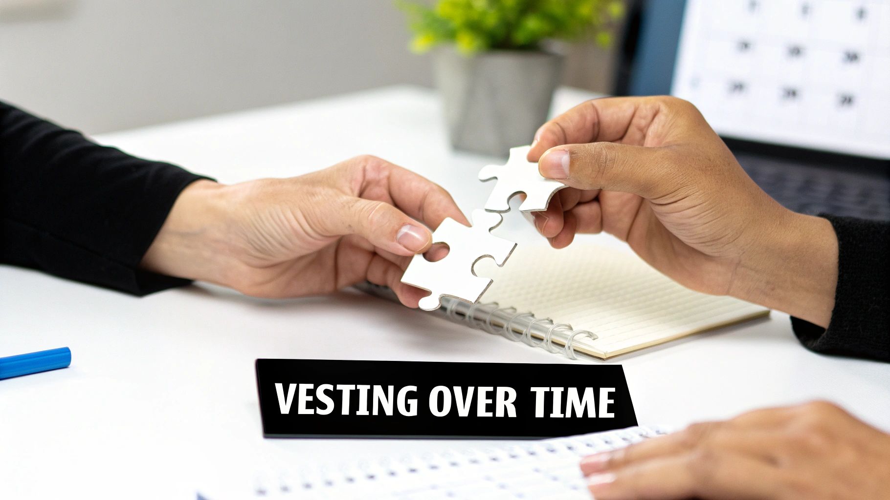 Calendar showing a timeline with key vesting dates marked to represent long-term commitment