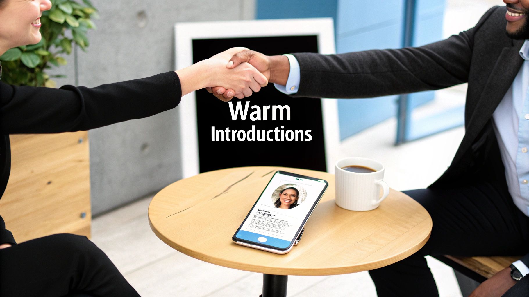 A founder pitching to investors in a modern office.