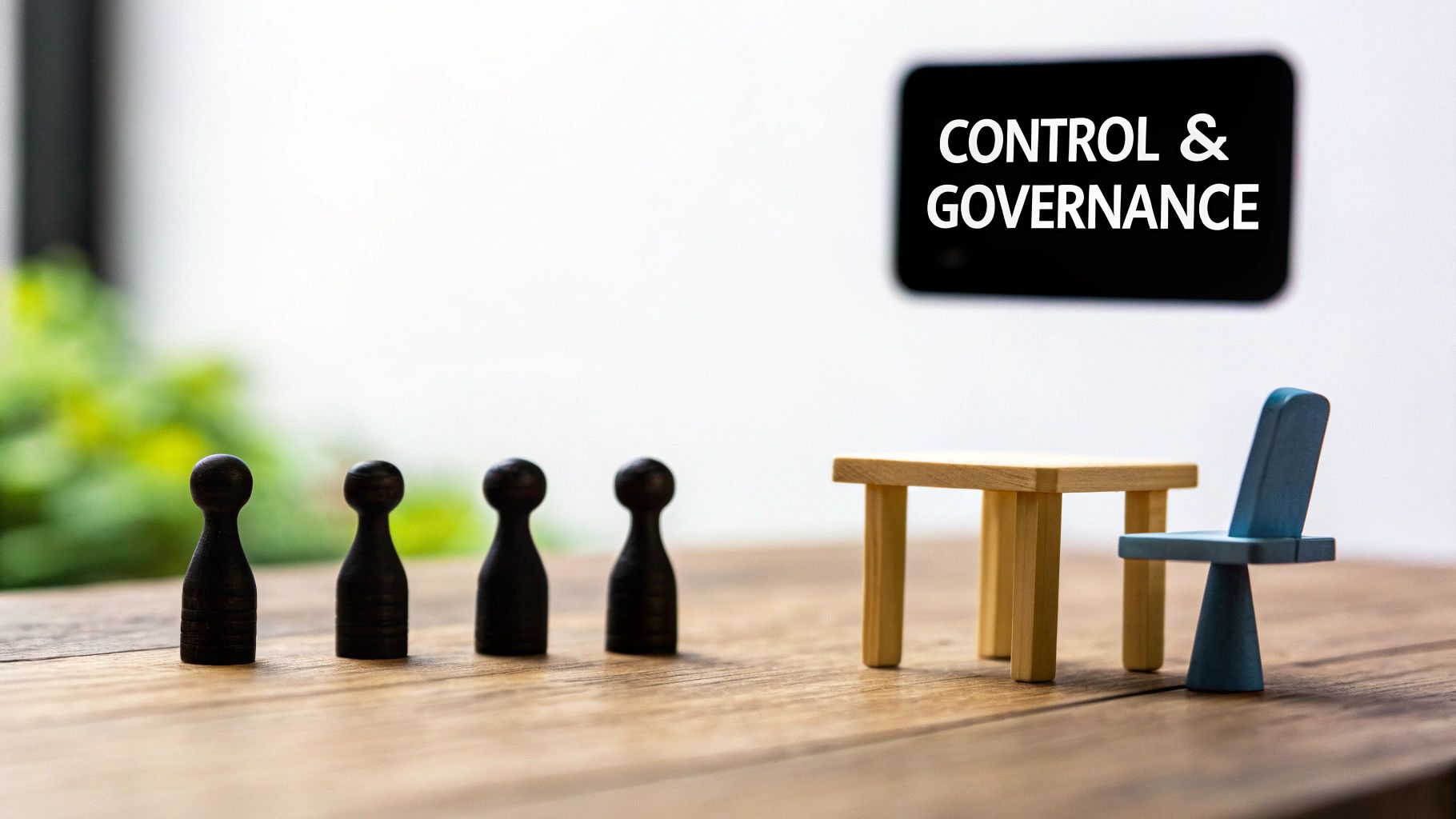 A balanced scale with a dollar sign on one side and a gavel on the other, representing the balance of economics and control in a venture capital term sheet.