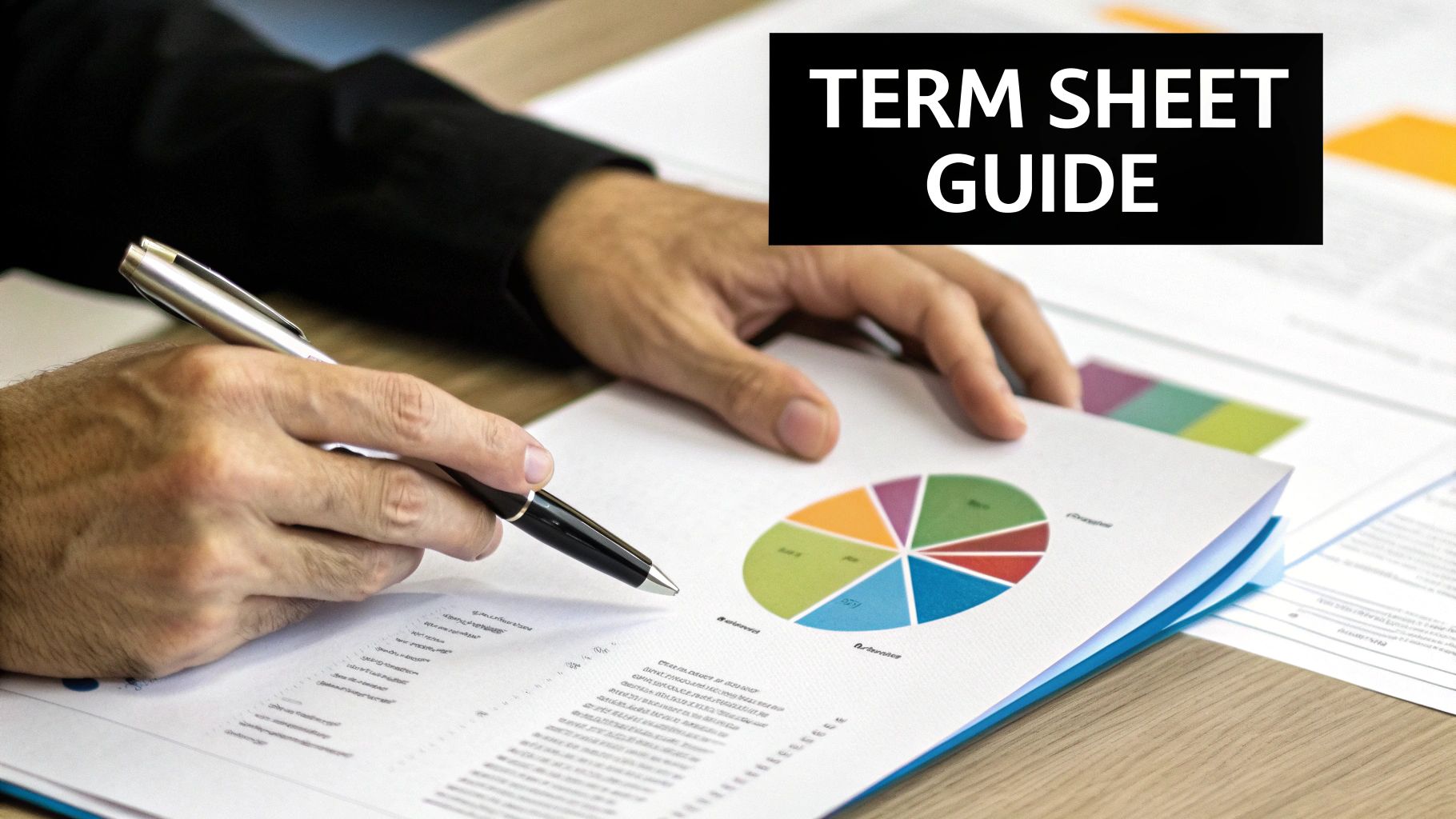 A document with charts and graphs being reviewed by two people, symbolizing the negotiation of a term sheet.