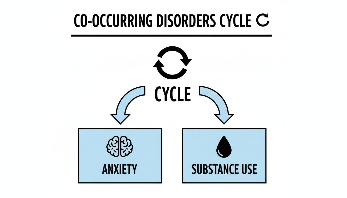 Diagram illustrating the co-occurring disorders cycle between anxiety and substance use.