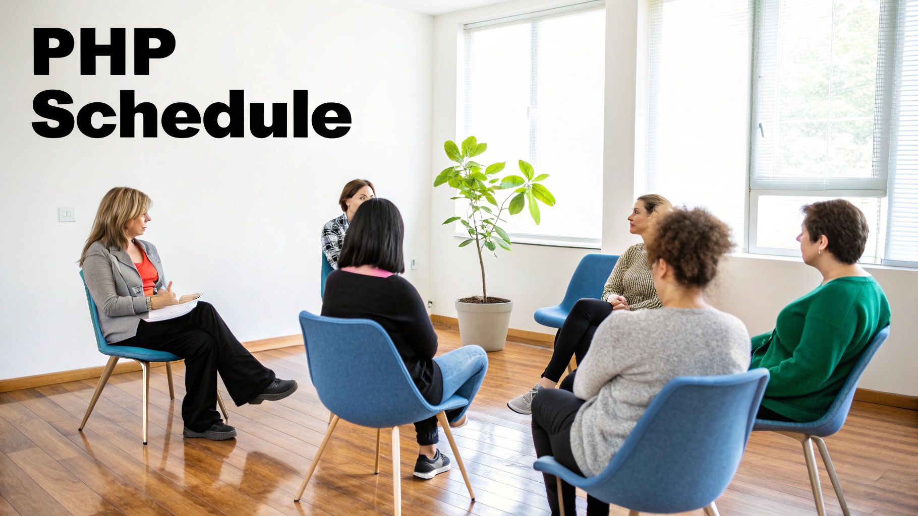 A diverse group of women participating in a group therapy or counseling session.