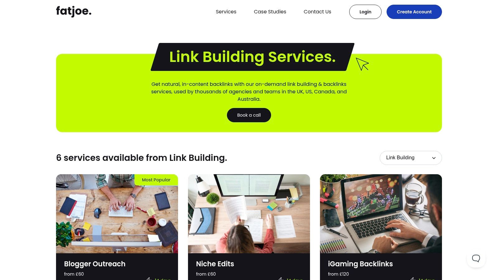 A screenshot of the FATJOE dashboard, showing its user-friendly interface for ordering link building services.