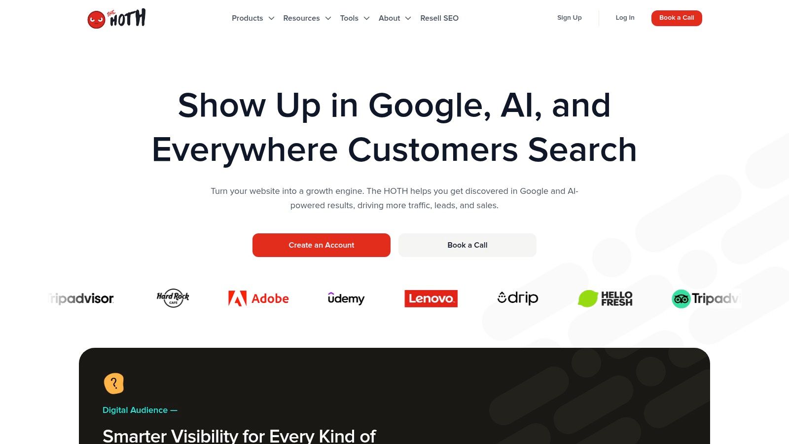 A screenshot of The HOTH's dashboard showcasing their various SEO and link building products.