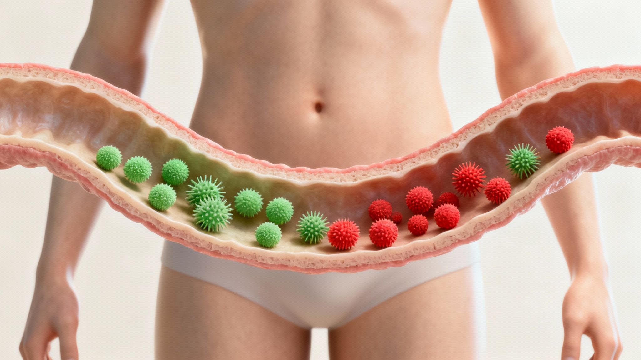 Illustration of diverse microorganisms in the gut microbiome