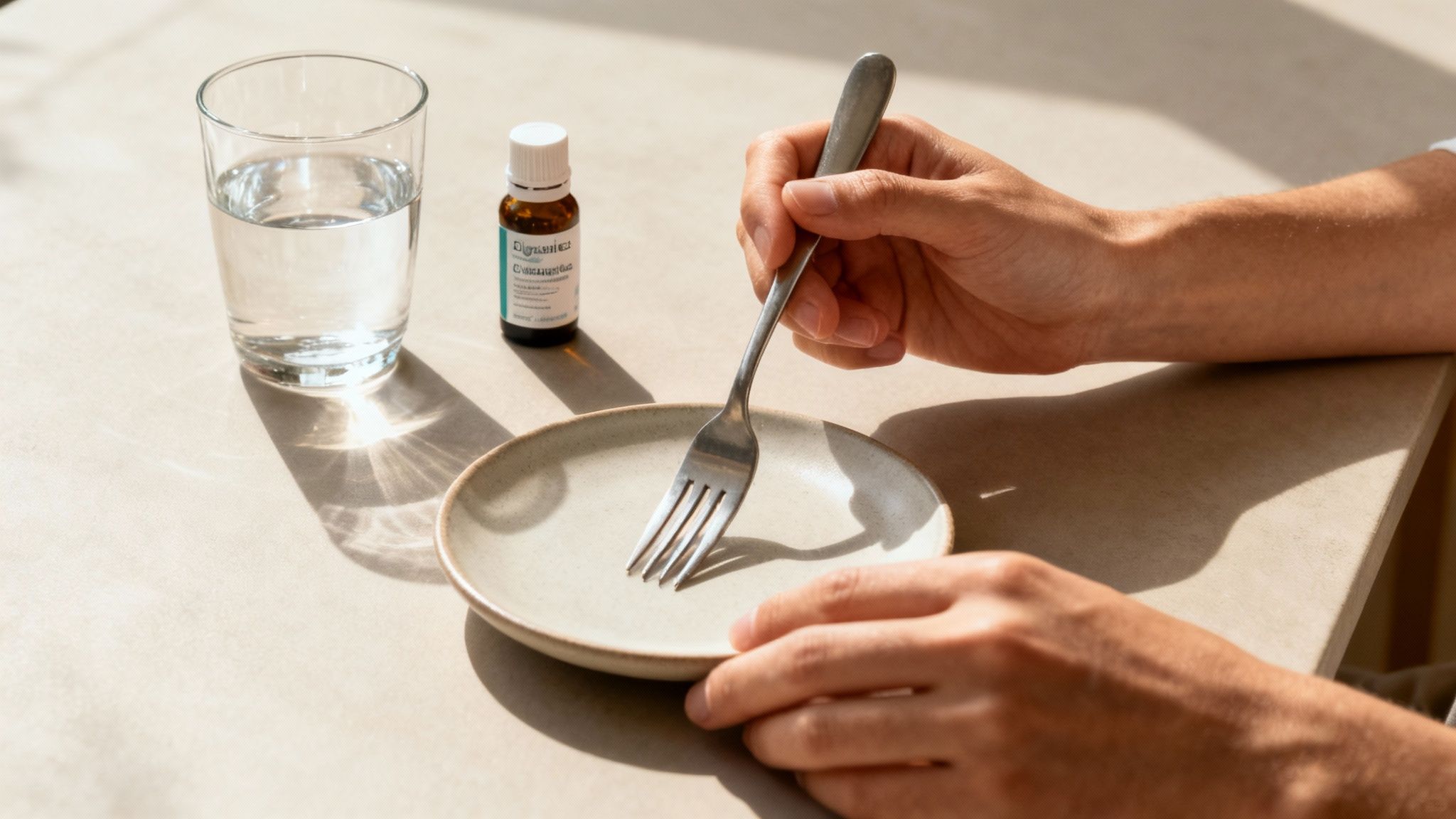 Woman smiling while holding a green smoothie in a kitchen