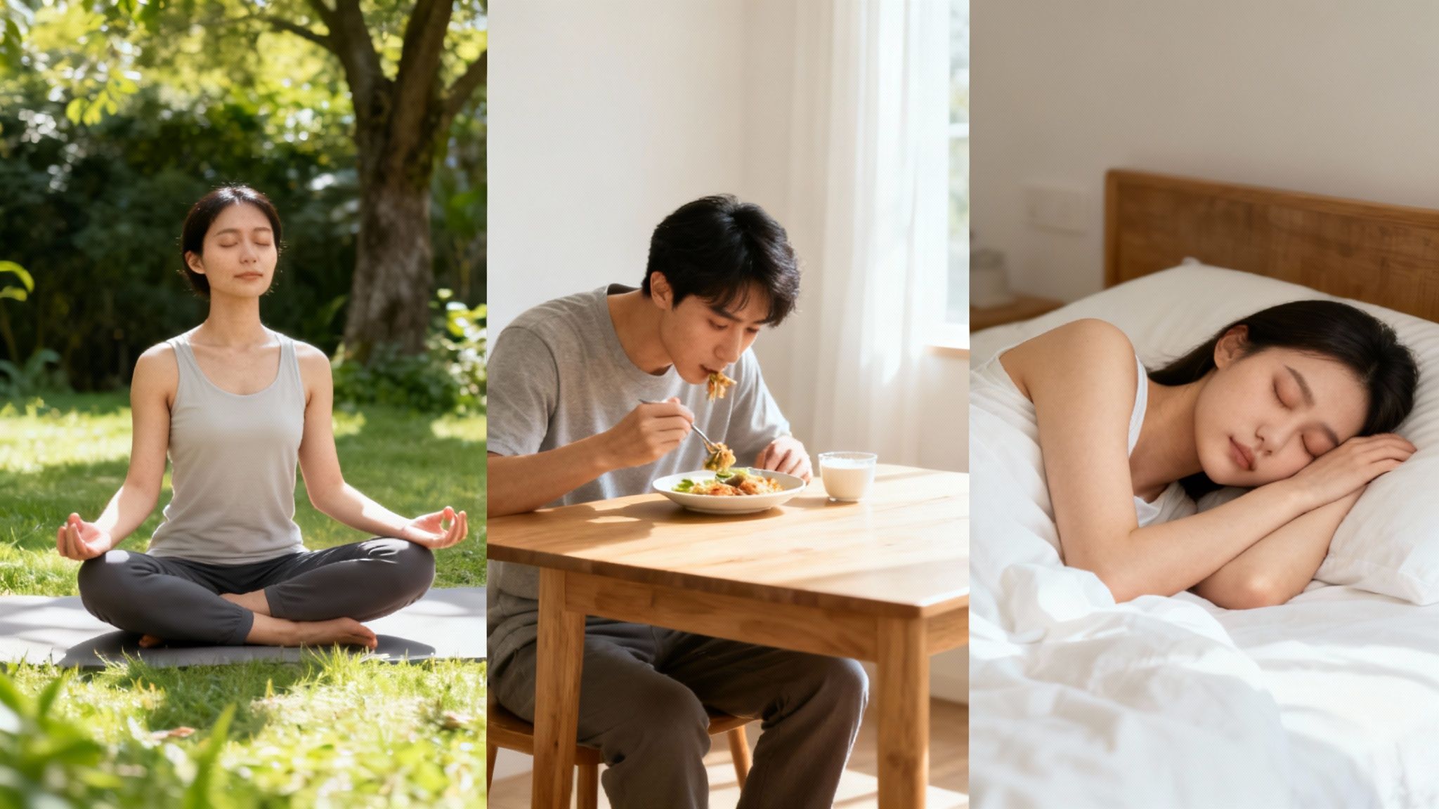 A person sitting in a calm, mindful pose, reflecting a peaceful state of mind connected to gut health.