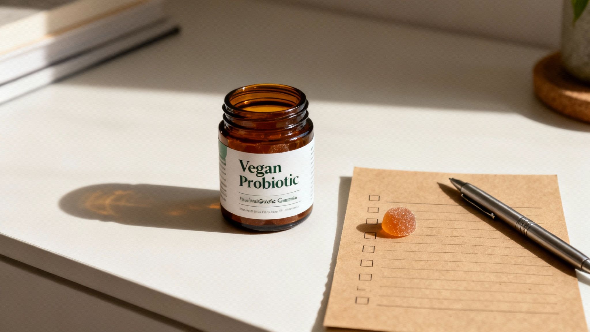 Woman smiling while preparing a healthy meal with vegetables and yogurt.