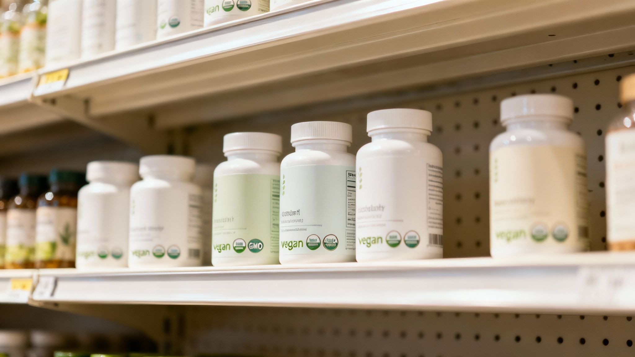 A person carefully reading the label on a supplement bottle in a clean, bright setting.