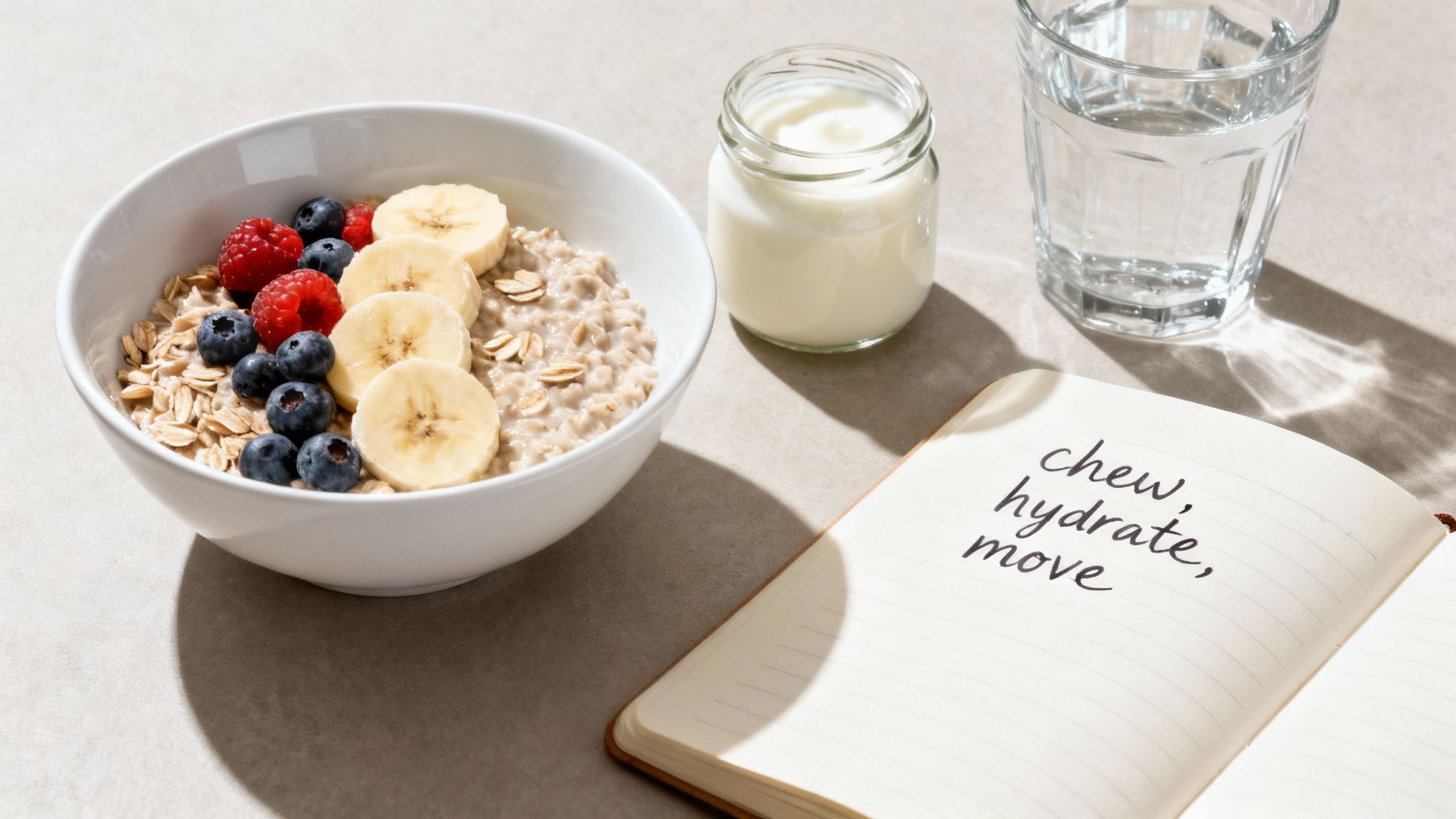 A person mindfully eating a healthy meal, showing good daily habits for gut health.