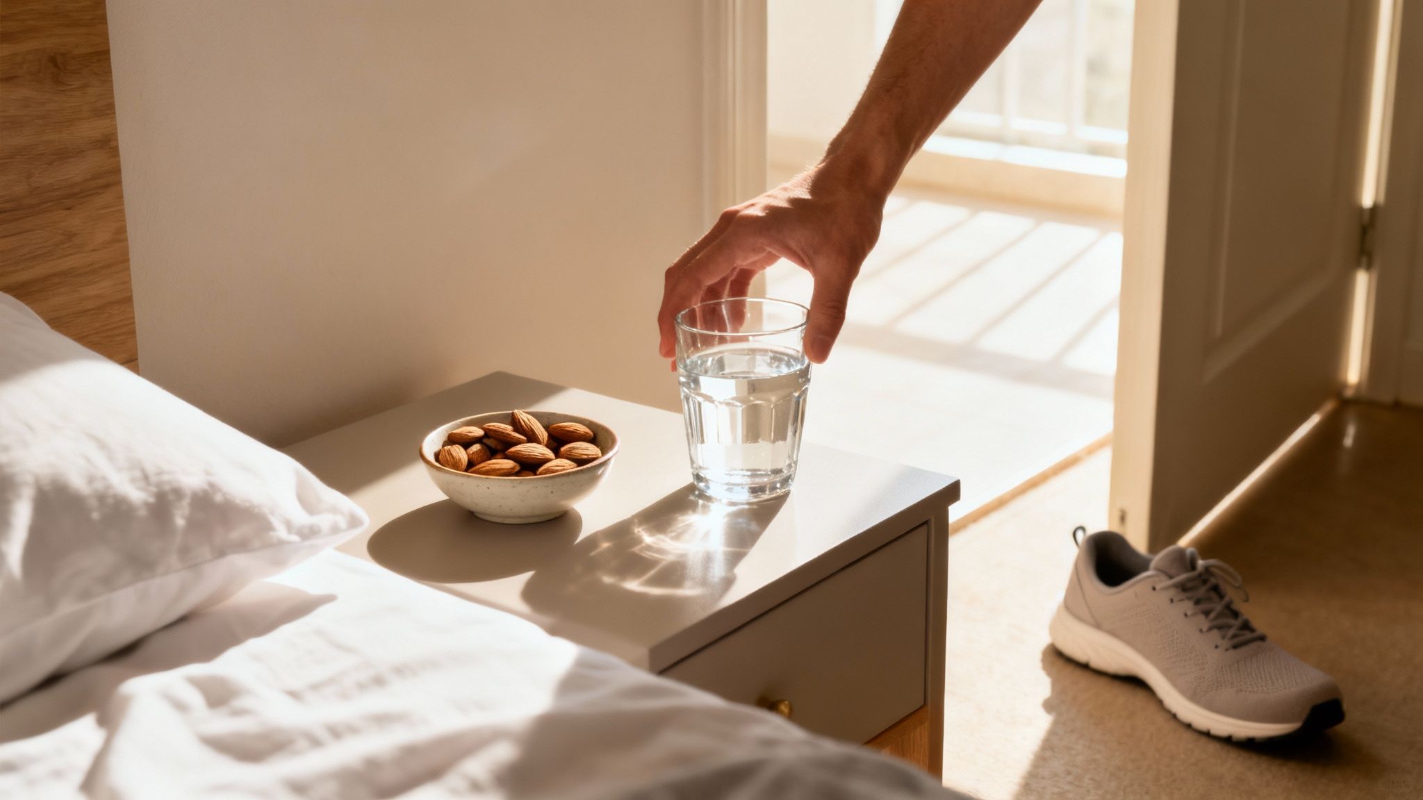 A person tying their running shoes, ready for a walk.
