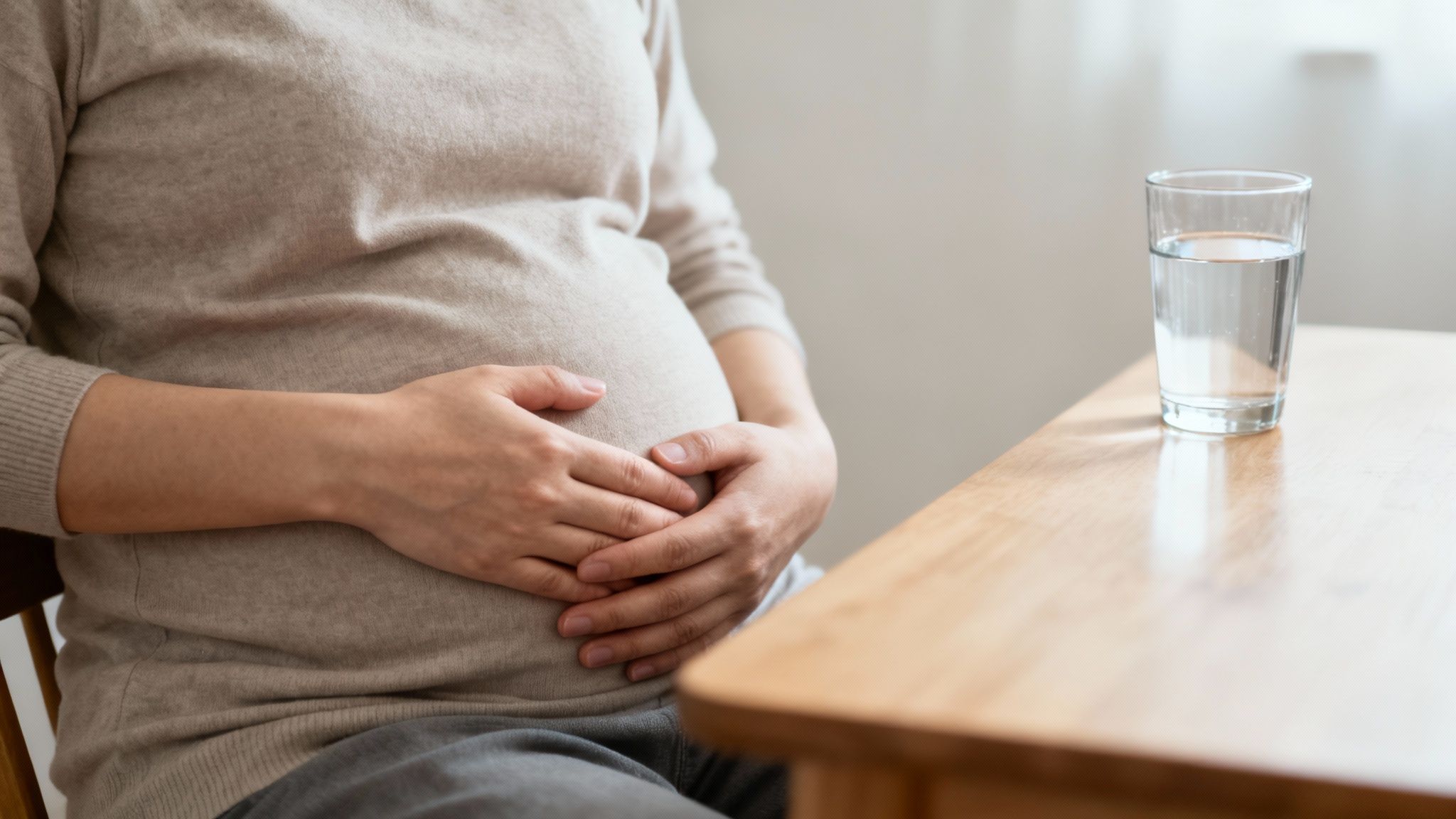 A smiling person holding a healthy green smoothie and an apple, representing gut health.