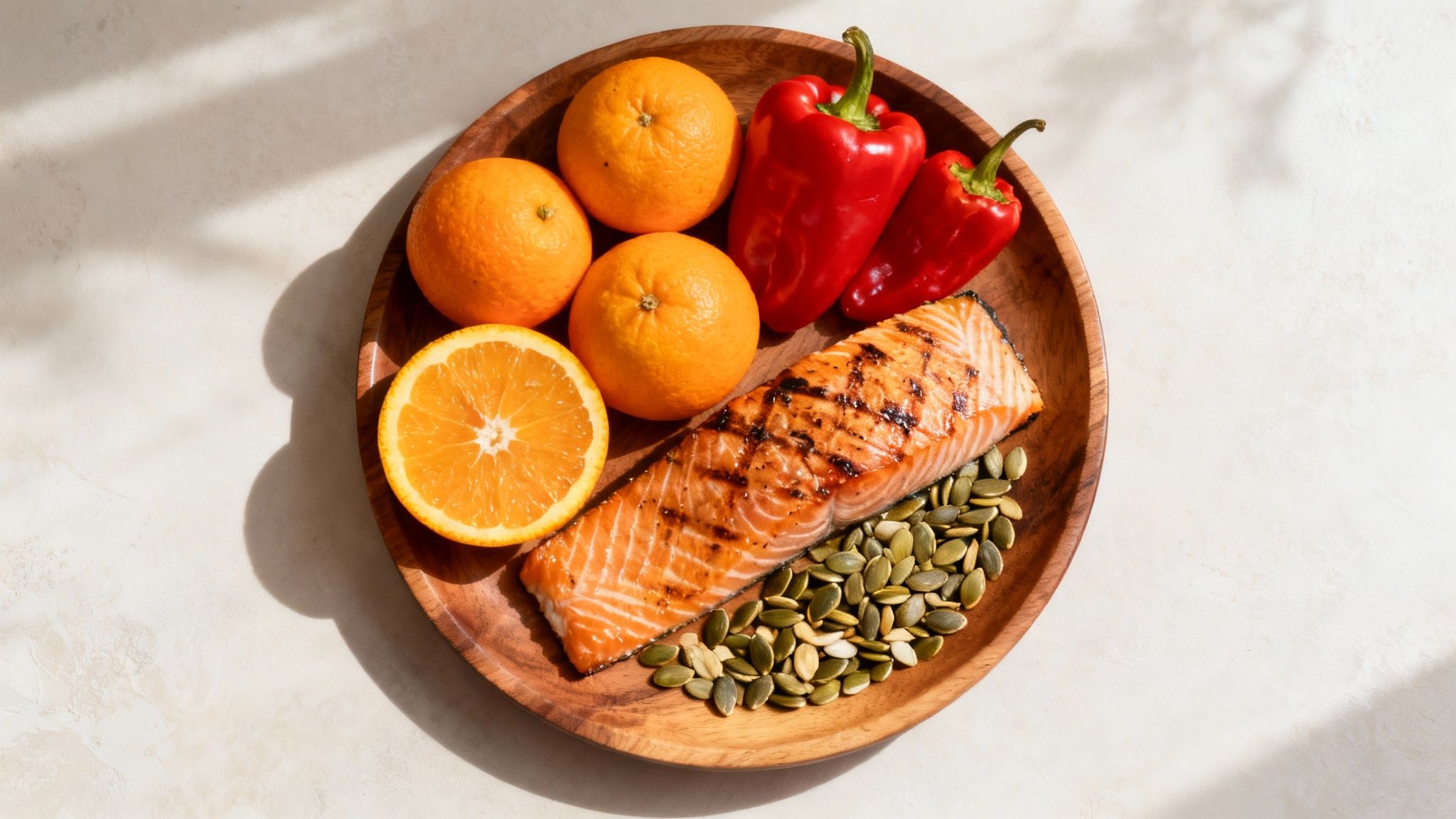 A vibrant bowl of fresh, colorful vegetables including bell peppers and leafy greens, ready to eat.