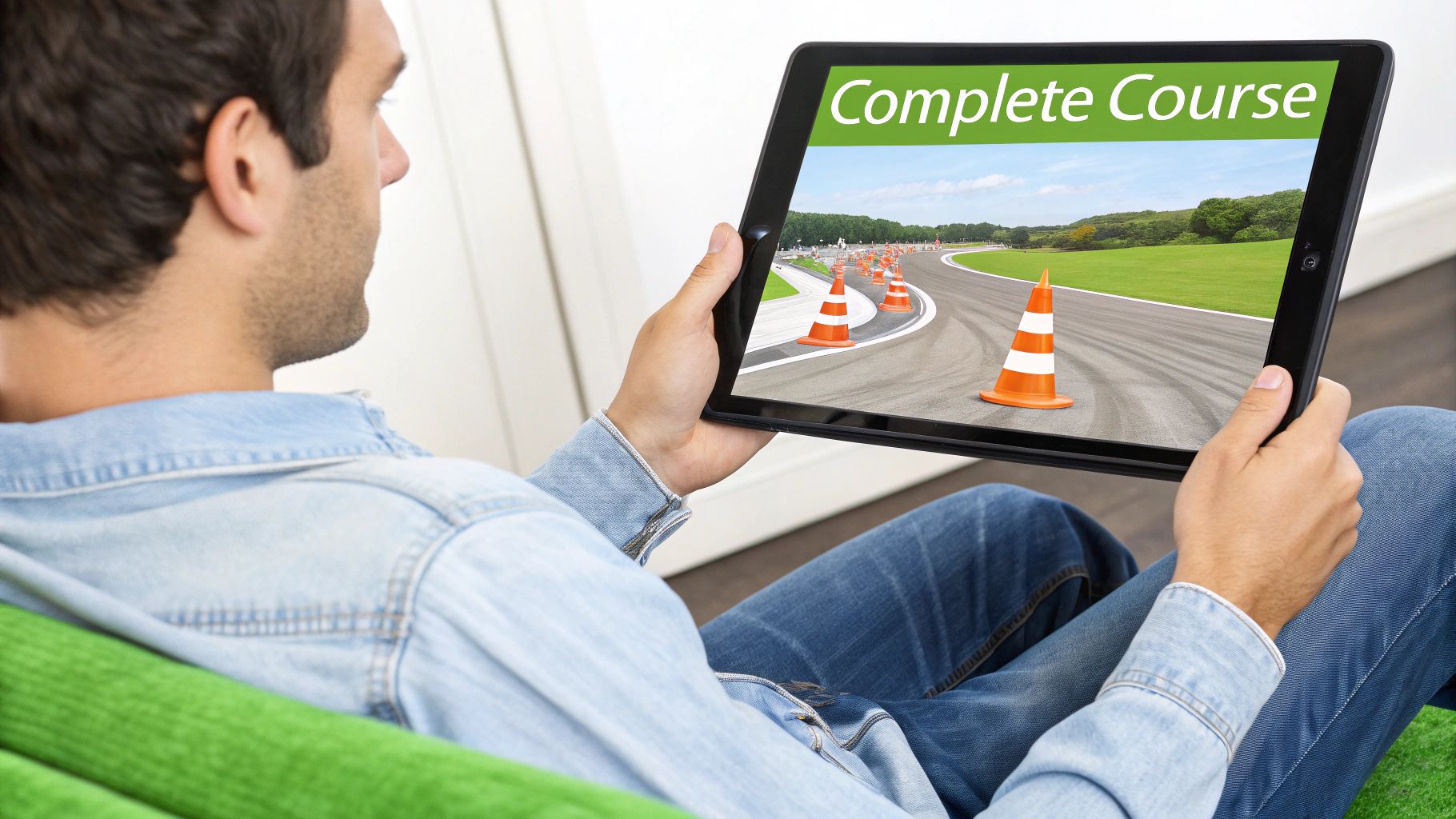A driver looking at a road map, symbolizing choosing a course format.