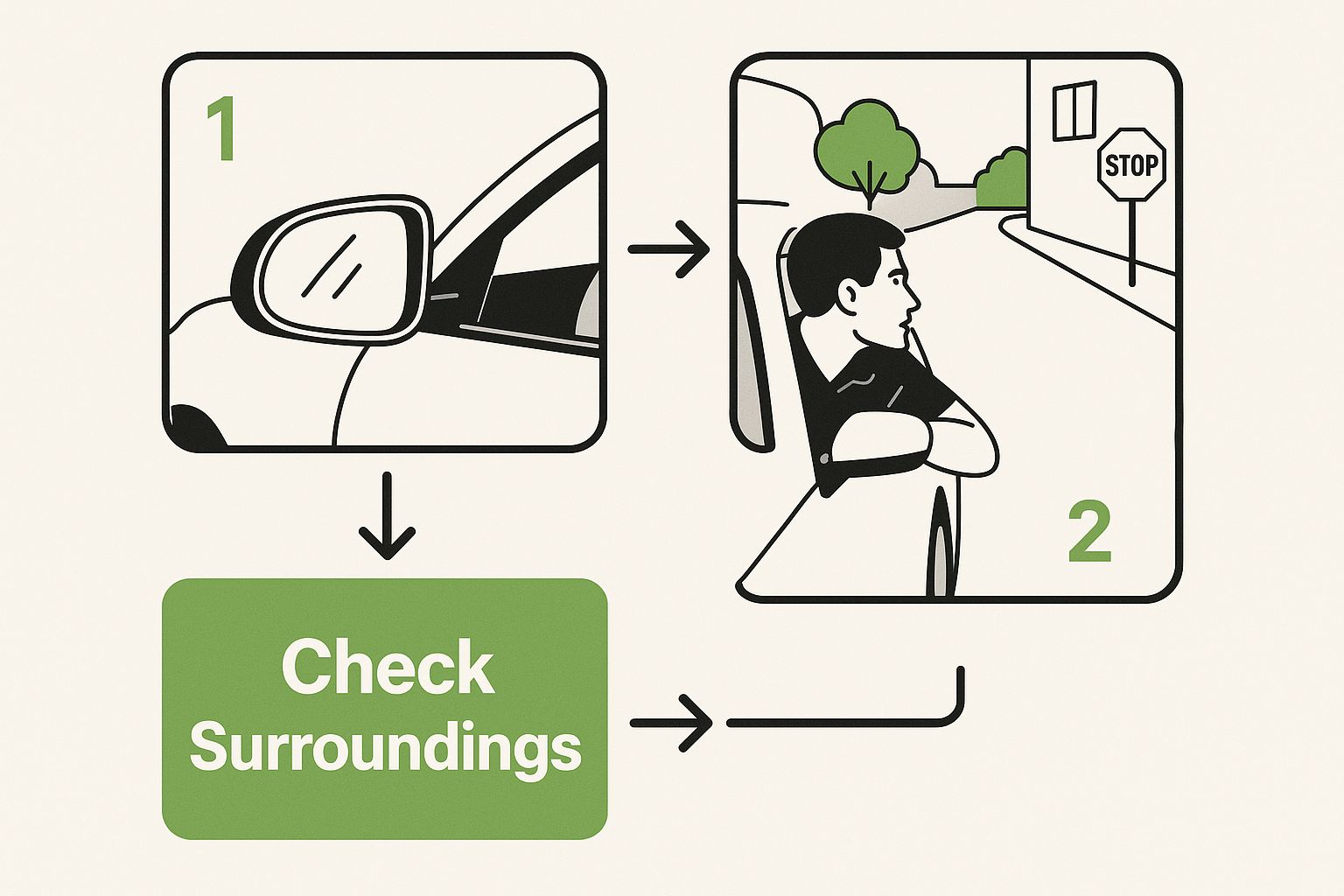 Infographic about reverse around a corner