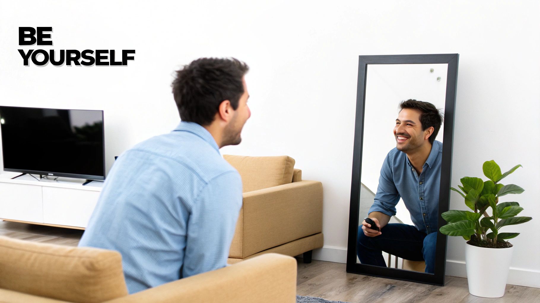 A man smiling genuinely, representing authenticity in dating.