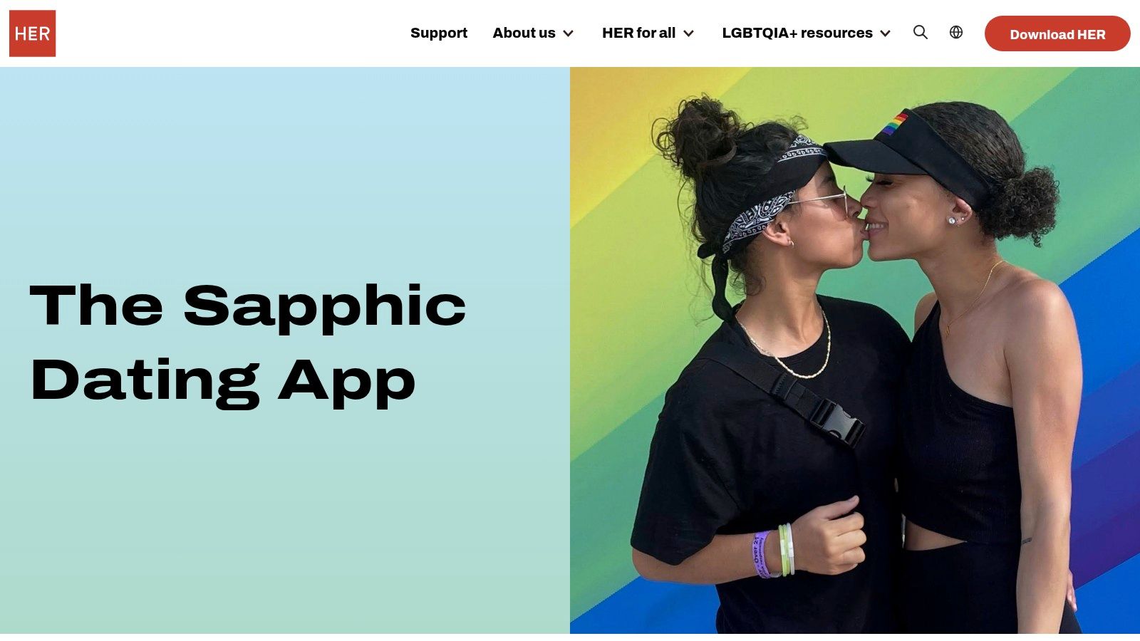 HER app interface showing user profiles and community feed