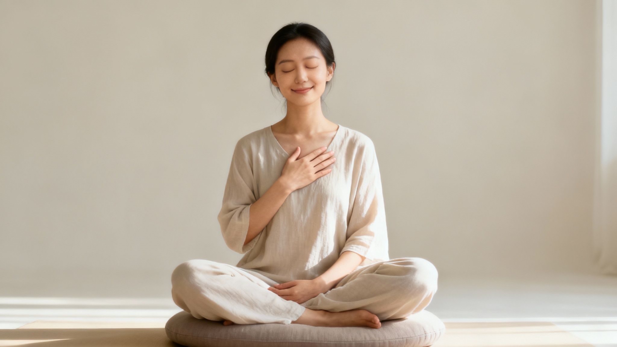 Woman meditating peacefully in a calm setting