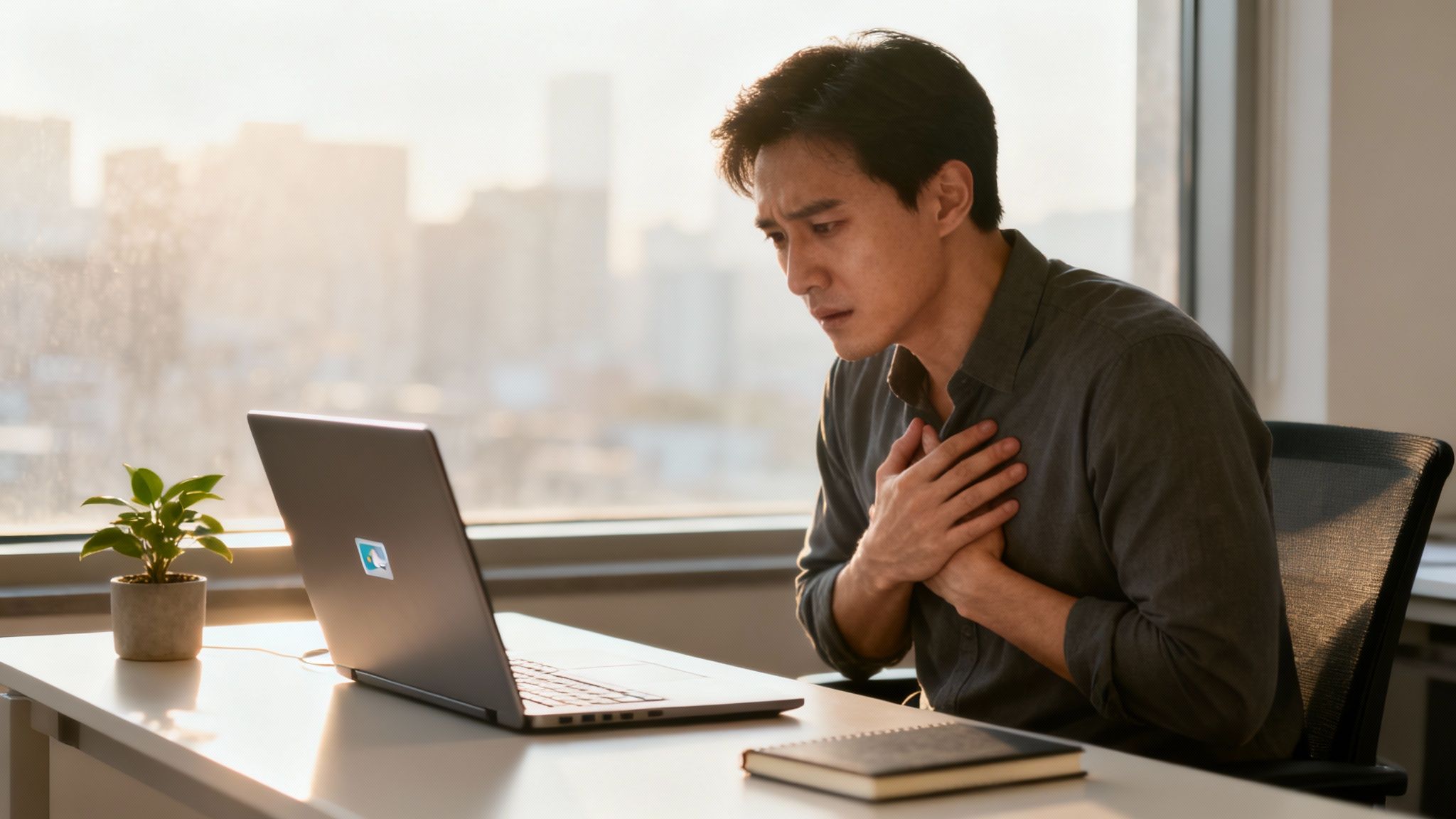 Woman looking stressed while working at her desk
