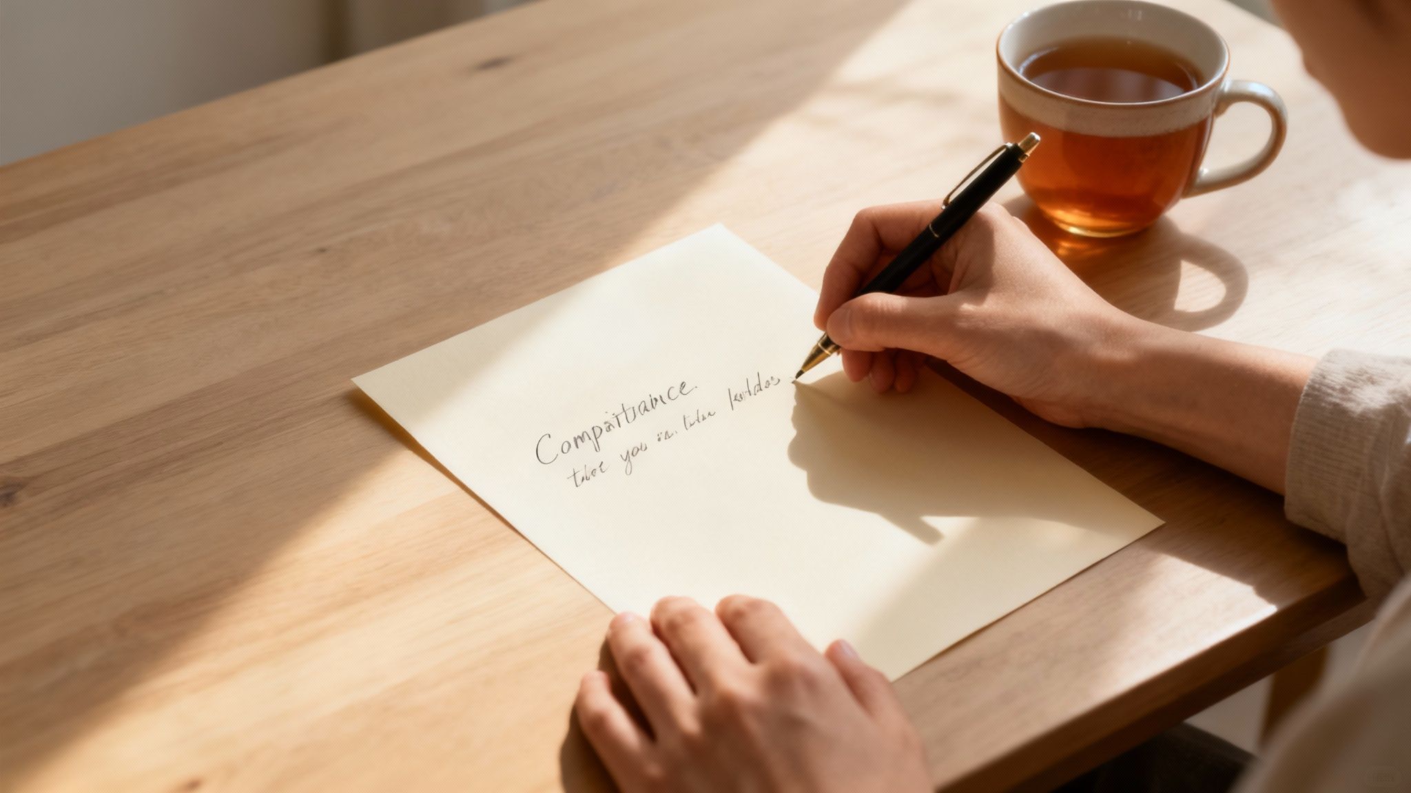 A person sitting in a comfortable chair, eyes closed in a calm, meditative state, representing compassionate imagery.