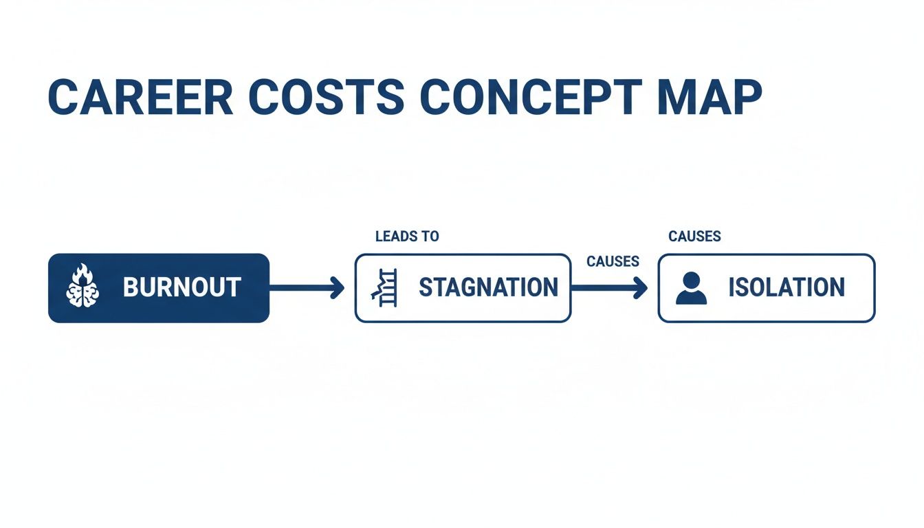 A career costs concept map showing burnout leads to stagnation, which causes isolation.