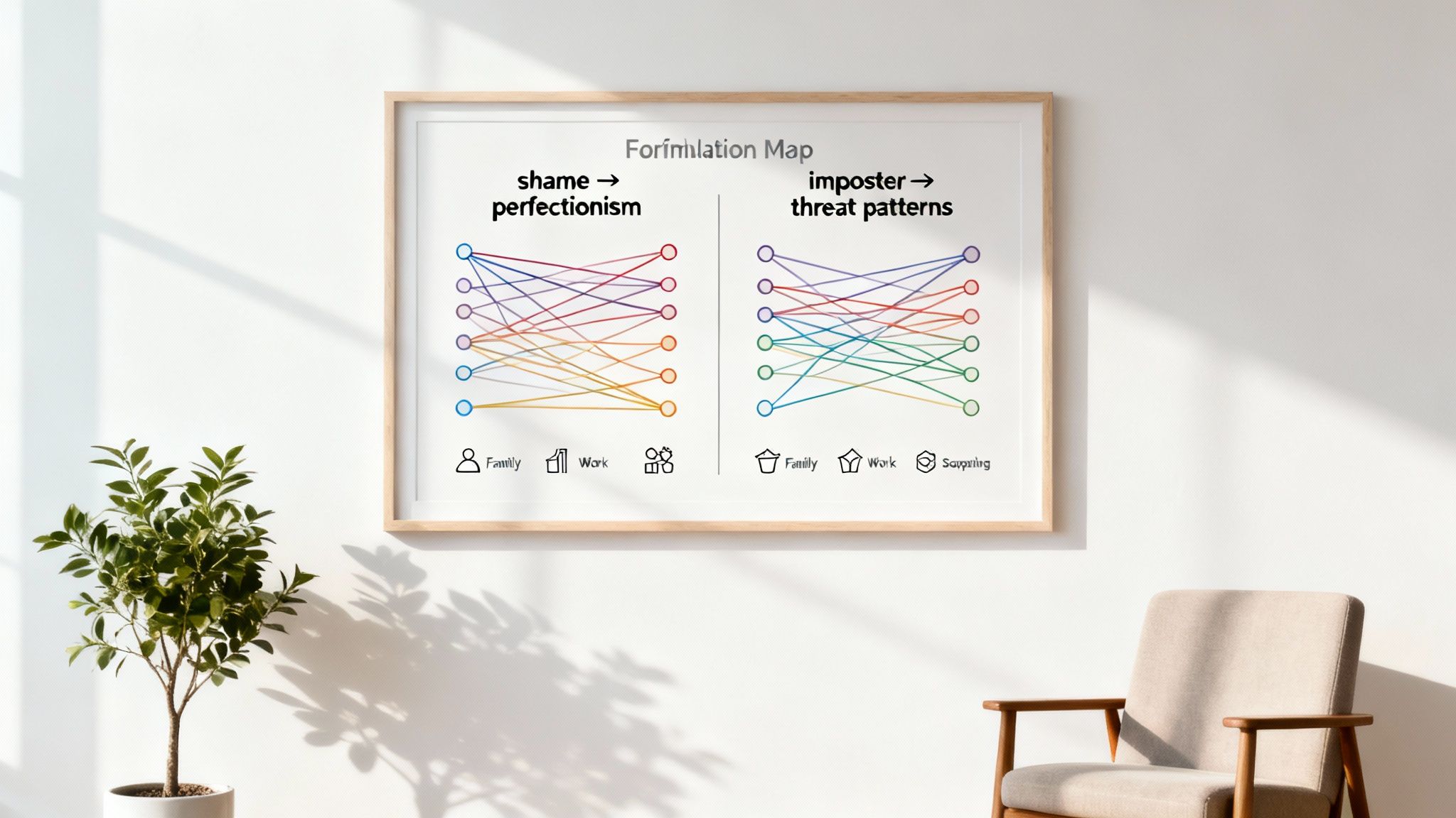 Person sitting with a therapist, collaboratively looking at a diagram on a clipboard.