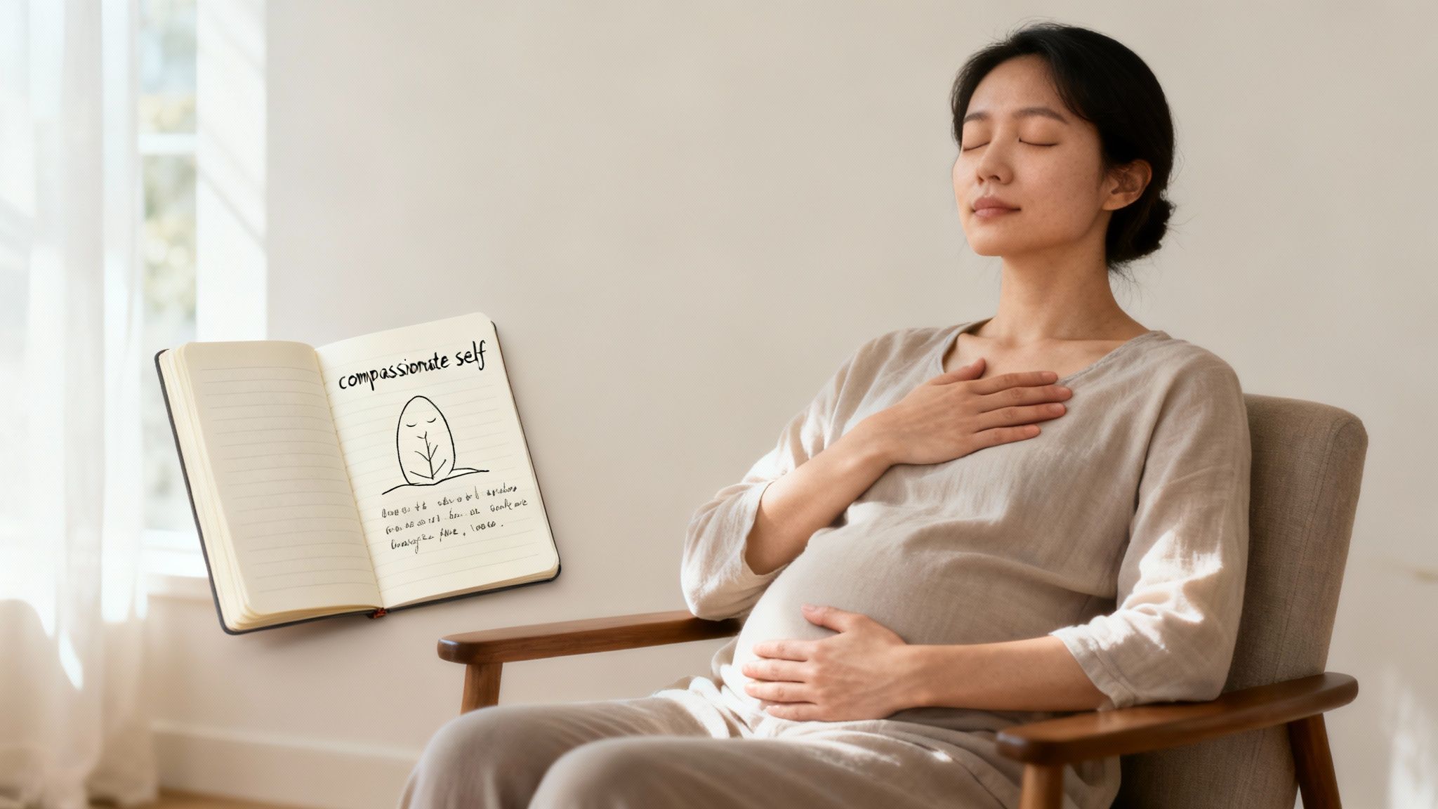 A person writing in a journal with a cup of tea nearby, representing the practical application of therapy.