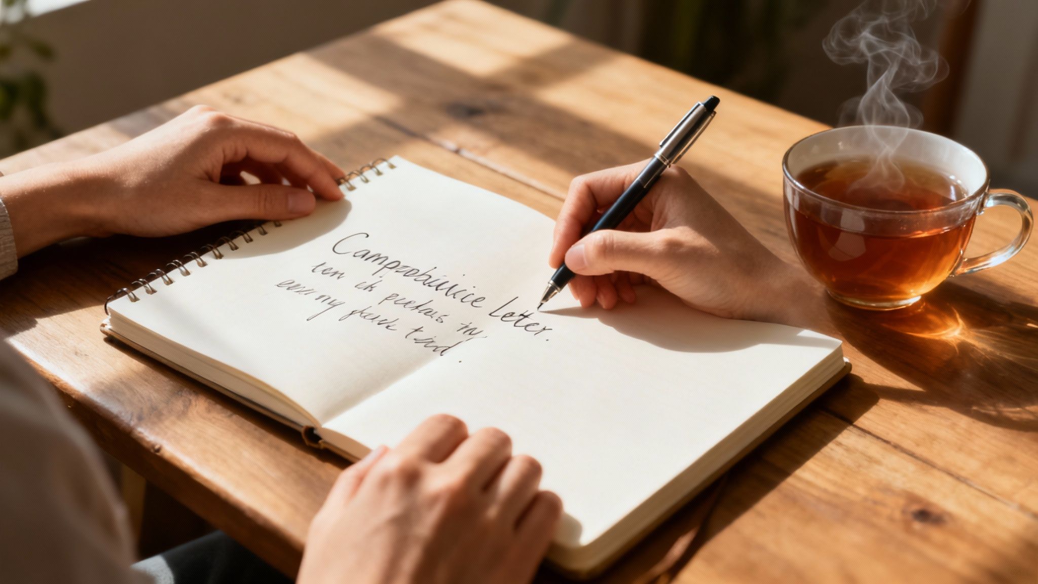 A person sitting at a desk, looking calm and focused in a busy office environment.