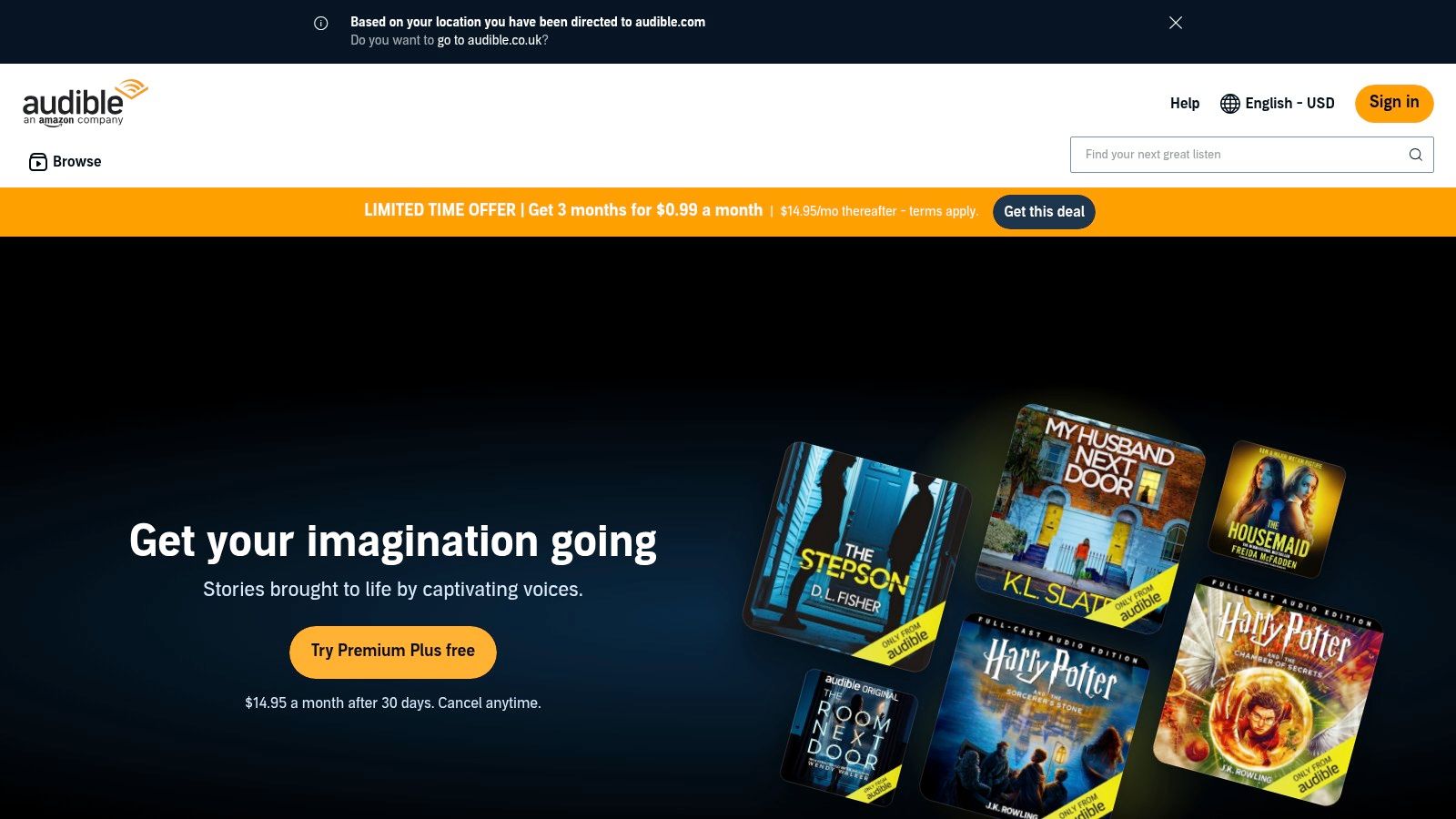 Audible UK page showing a self-compassion audiobook listing