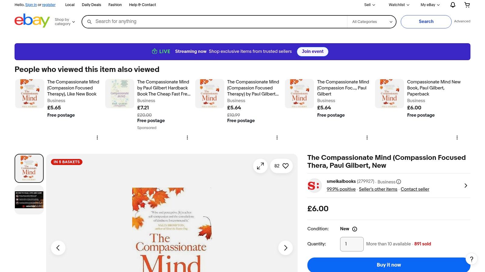 eBay UK showing a listing for a self-compassion book