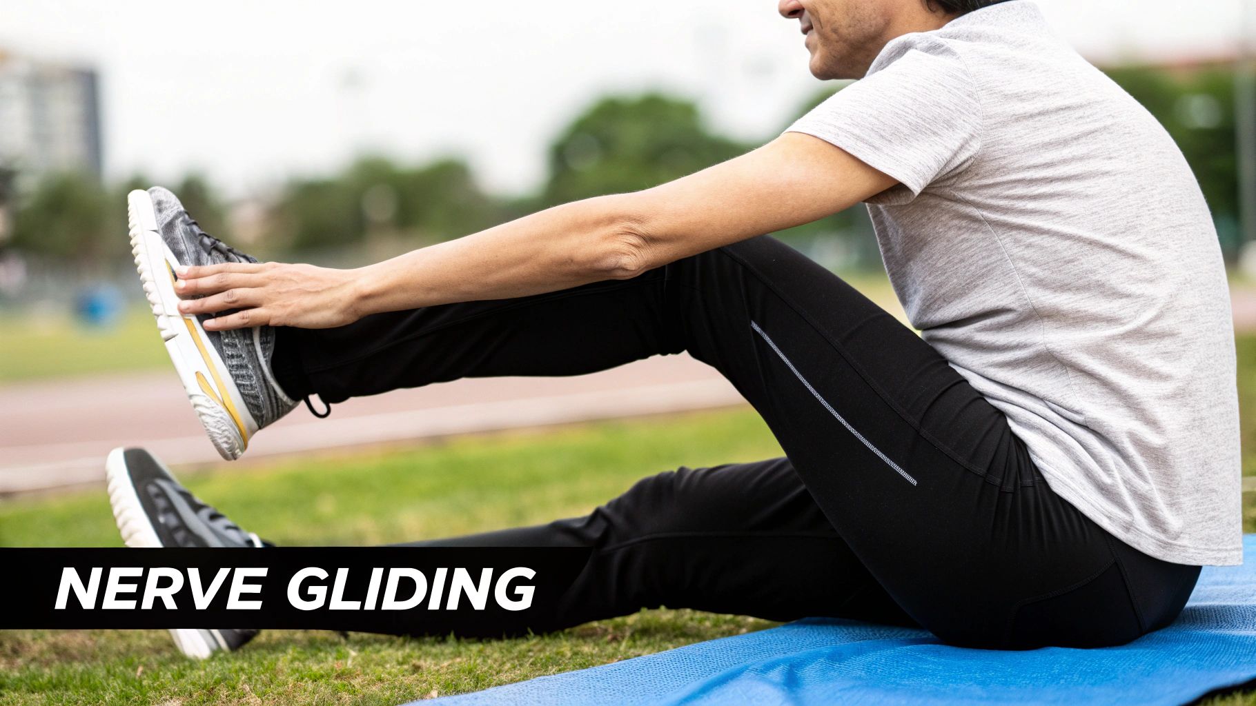 Diagram illustrating the path of the sciatic nerve and how nerve gliding works