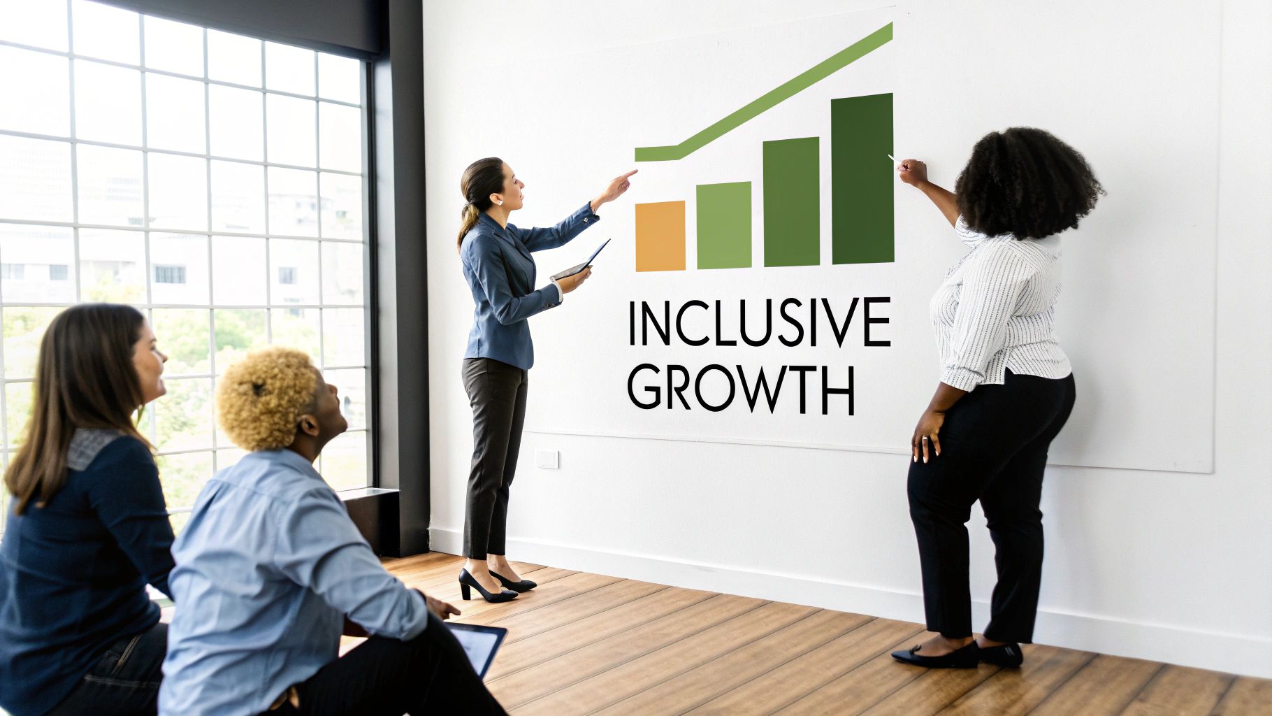 A diverse team working together on a project, showcasing the business benefits of workplace diversity and inclusion.