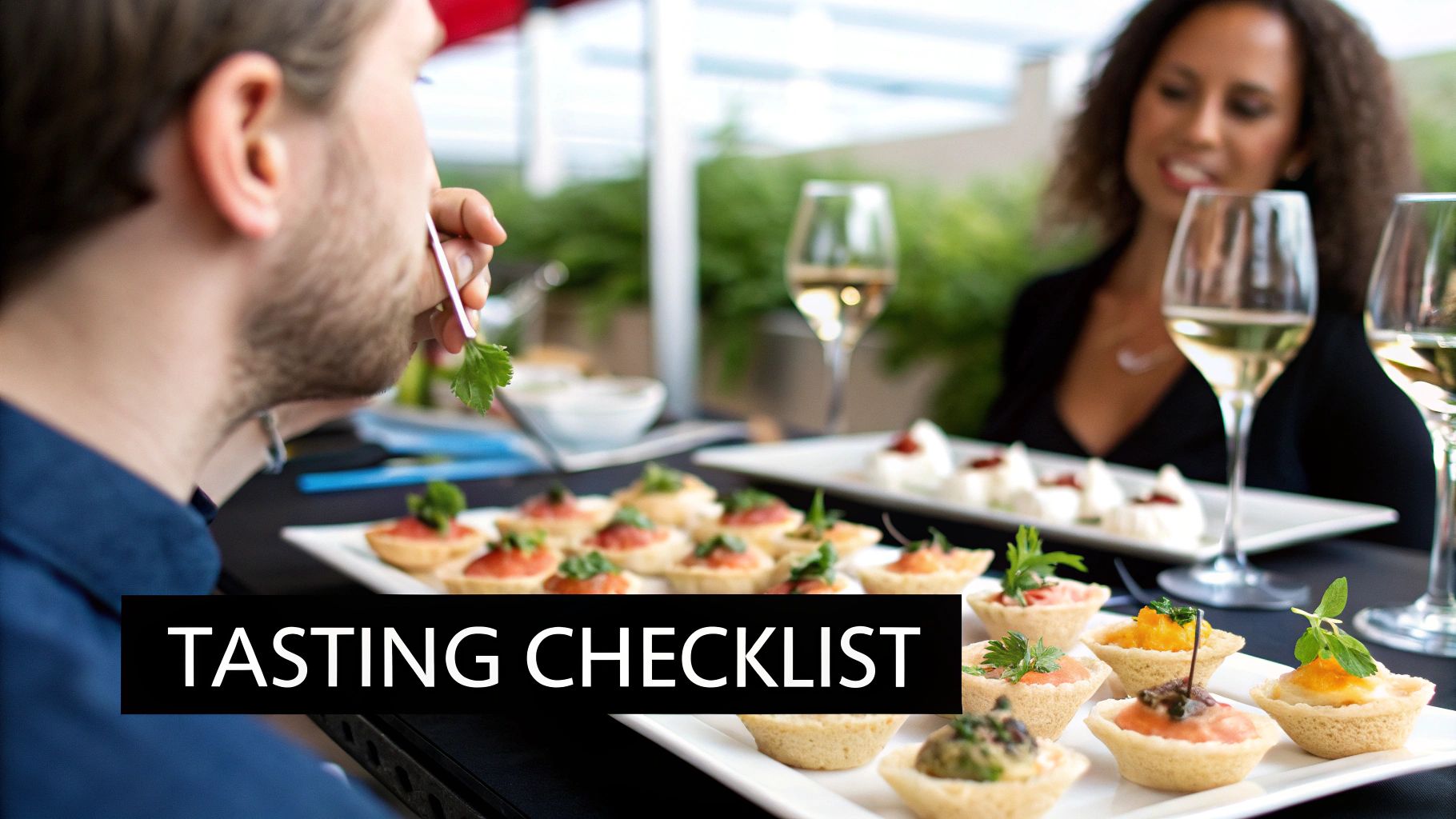 A chef carefully plates a gourmet dish for a wedding tasting.