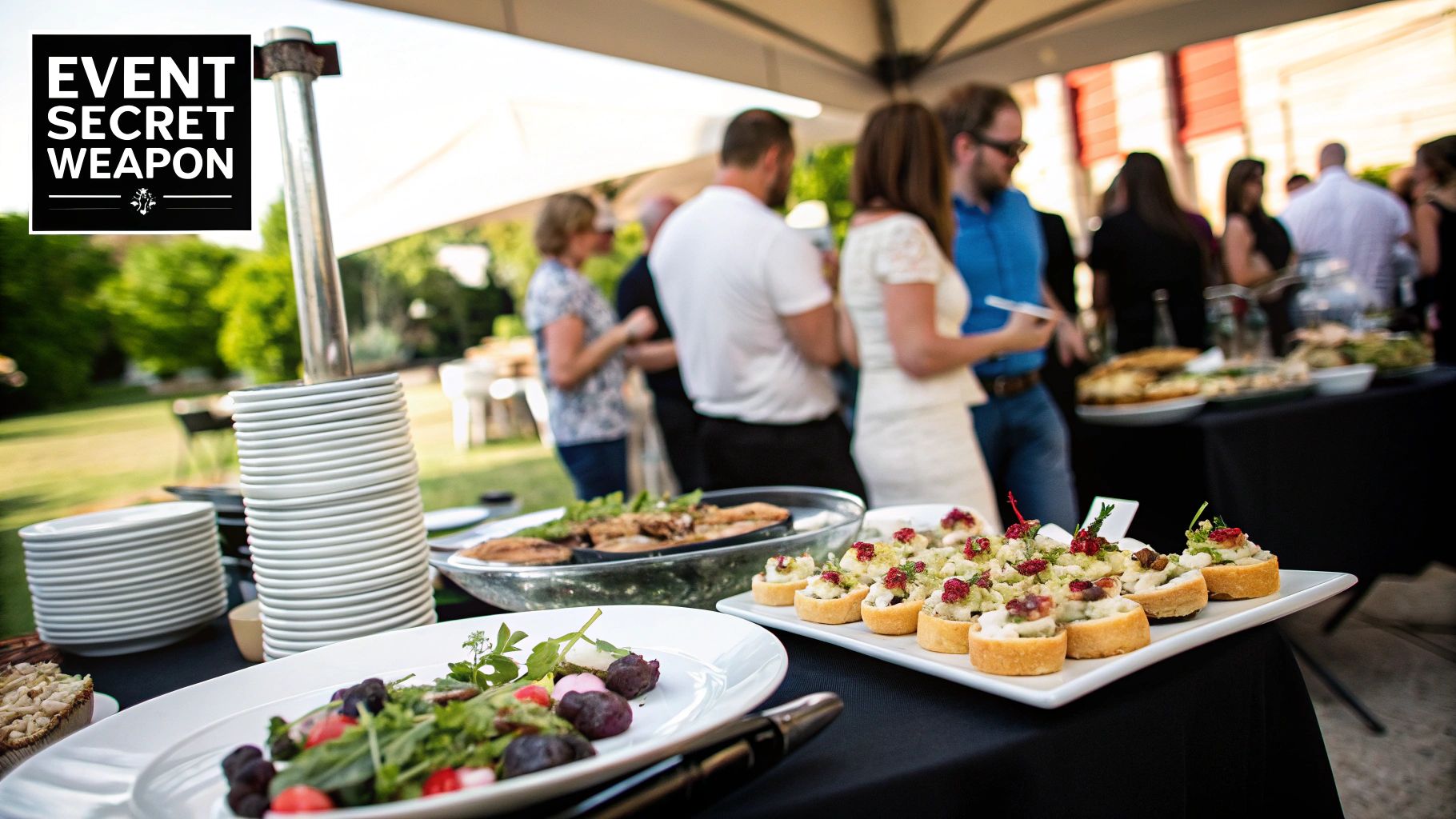 A professionally catered event with a variety of delicious food on display