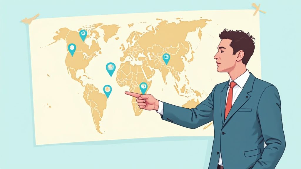 Infographic showing key points for a career advancement relocation cover letter. Titled 'Career Advancement Relocation Cover Letter: Key Points', it lists: Mention specific industry advantages of the location, Align your career goals with the company, Show how the move benefits both you and the employer.