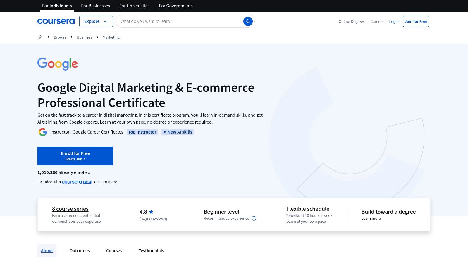 Google Digital Marketing & E-commerce Professional Certificate