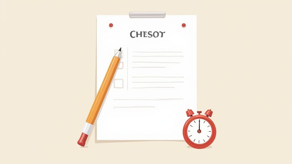 Checklist with a pencil and a stopwatch, symbolizing time management and proactive steps in legal situations.