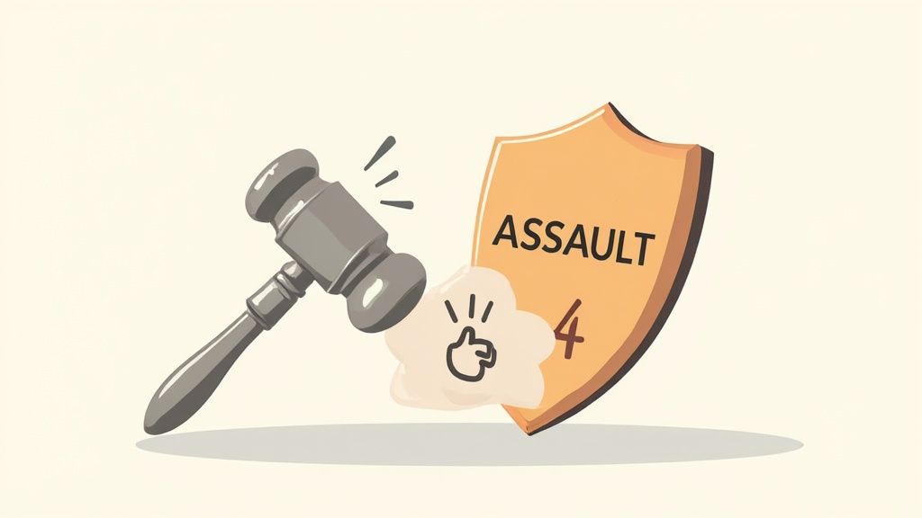 Understanding the Statute of Limitations for Assault in Texas 18 Gavel striking a shield labeled "ASSAULT" representing legal implications of assault charges and statutes of limitations in Texas.