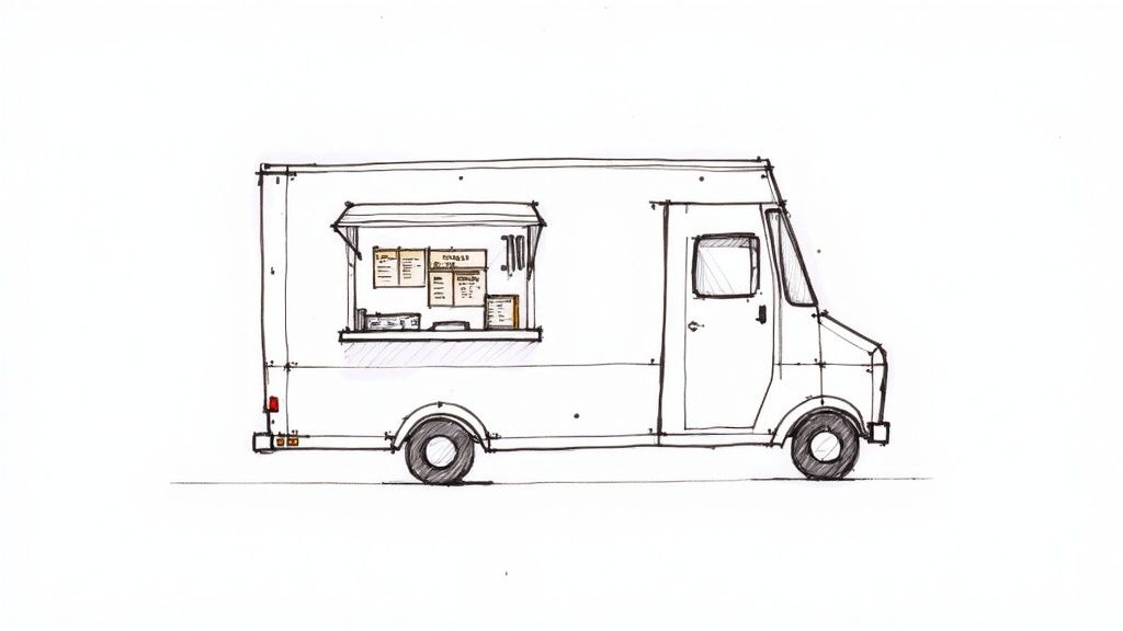 A well-organized food truck kitchen during service.