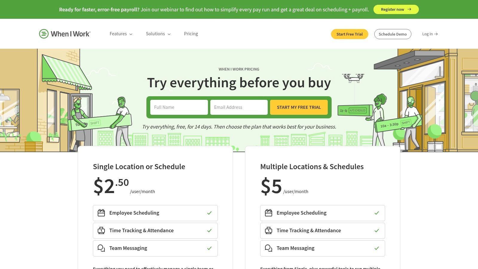 When I Work scheduling interface showing employee shifts for the week.