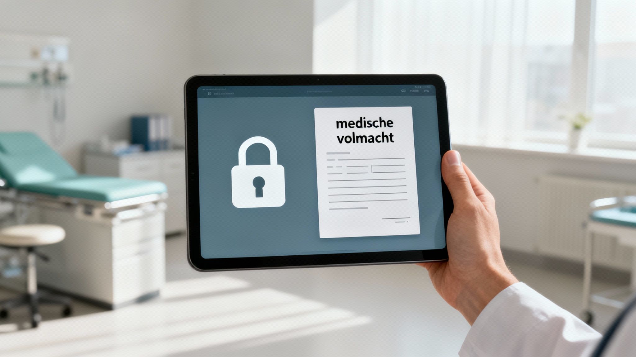 Afbeelding van een digitale kluis op een laptop, wat de veilige opslag van documenten symboliseert