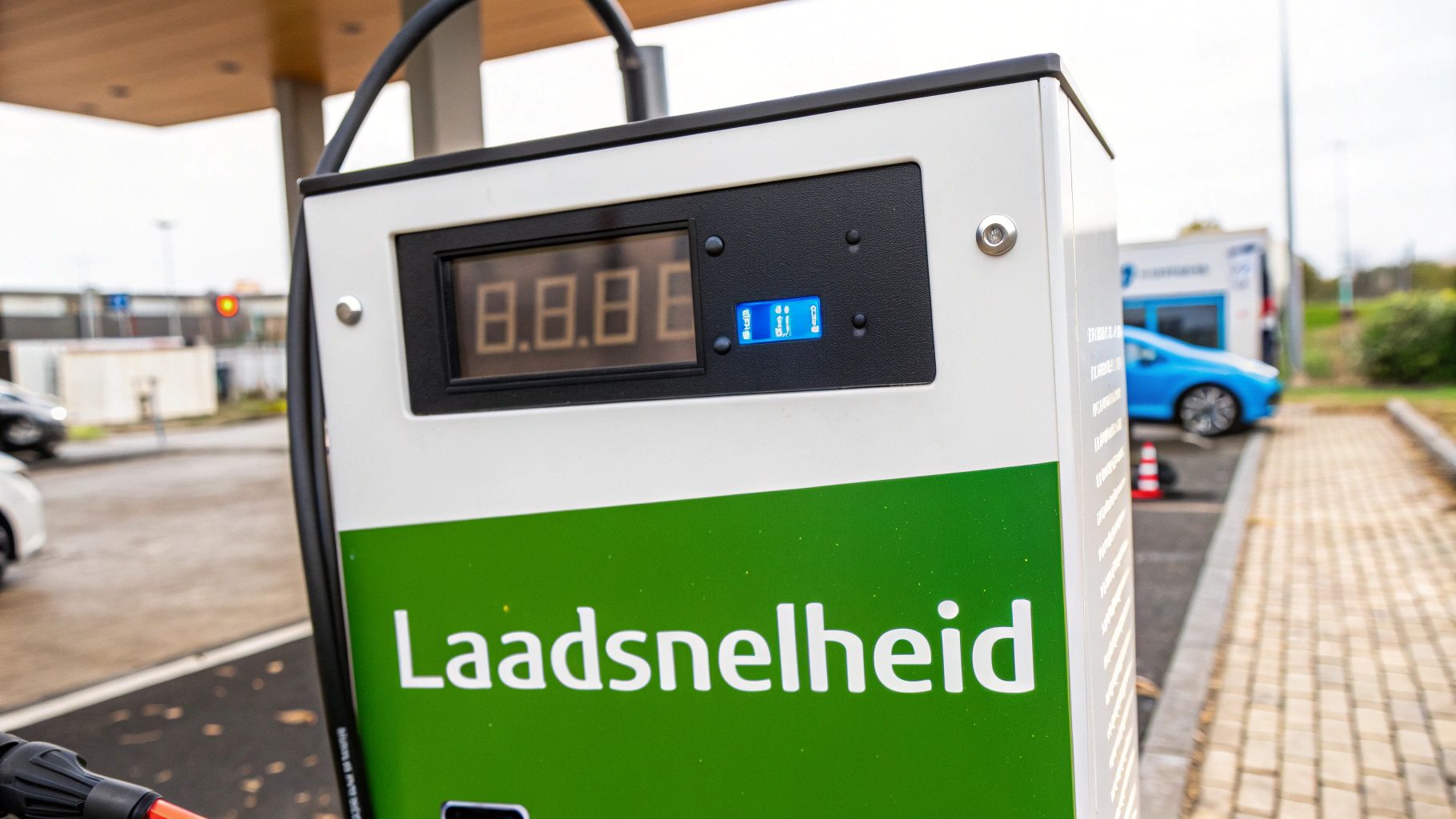 Een smartphone-app die het laadproces van een elektrische auto in een moderne garage toont.