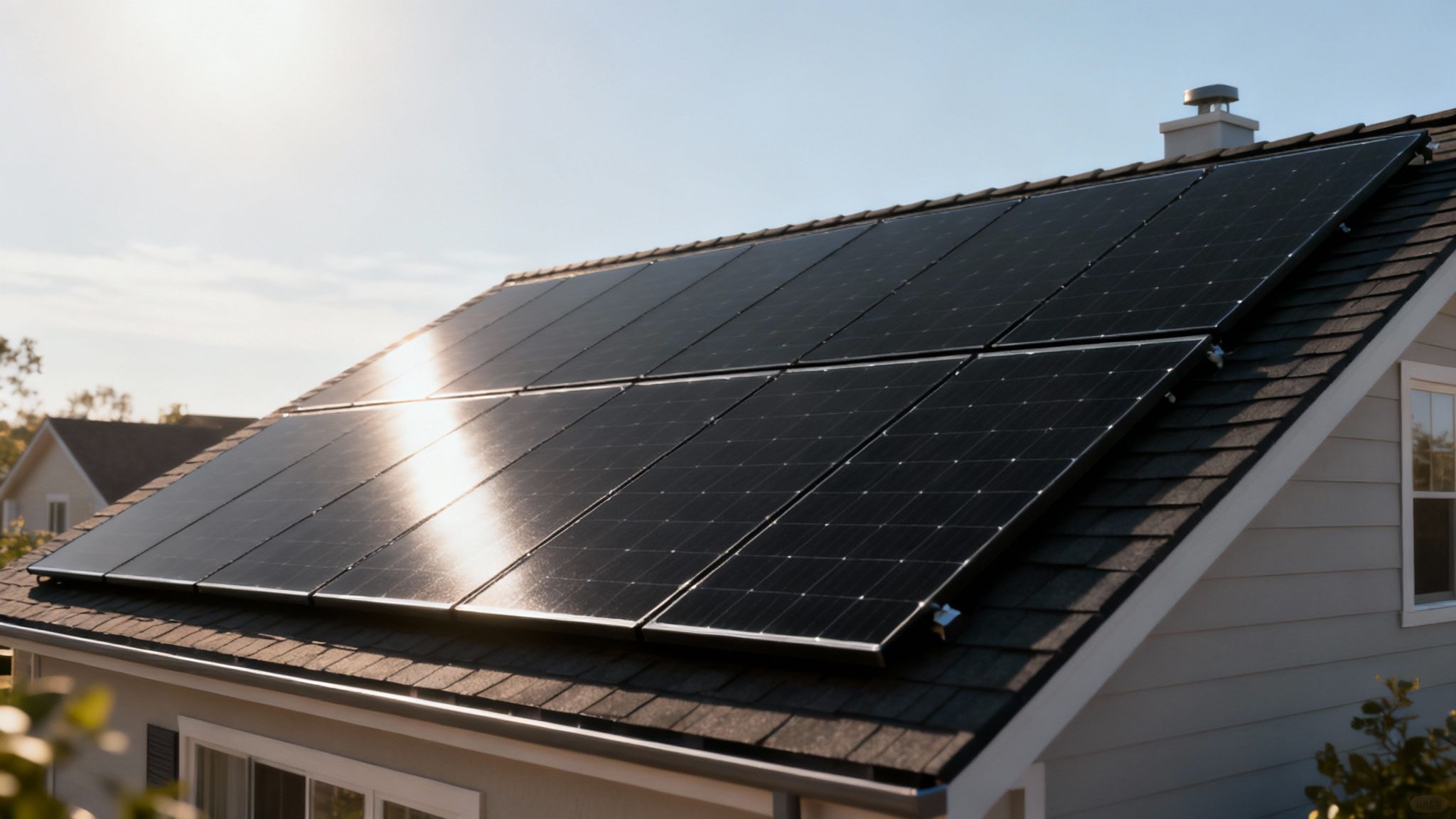 Zonnepanelen op een dak die zonlicht opvangen als duurzame energie oplossing.