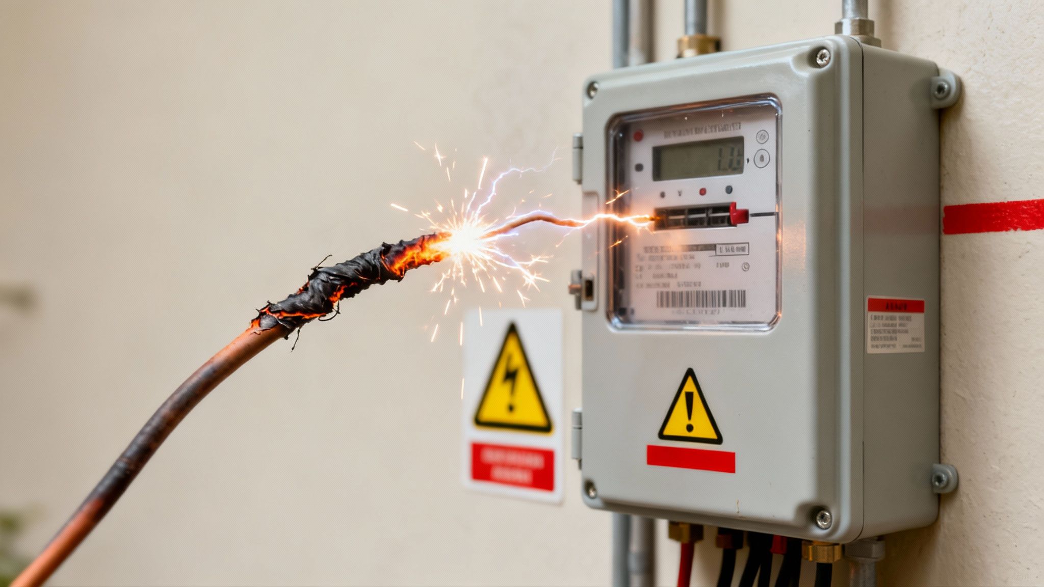 Een professionele installateur die zorgvuldig werkt aan een meterkast voor zonnepanelen.