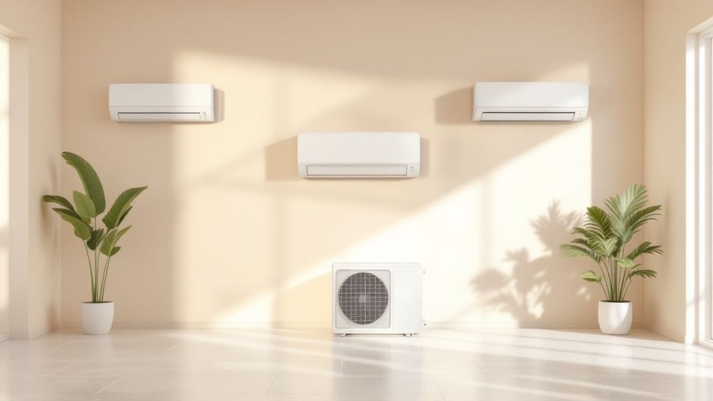 Een lichte en moderne woonkamer met een strakke single-split airco aan de muur.