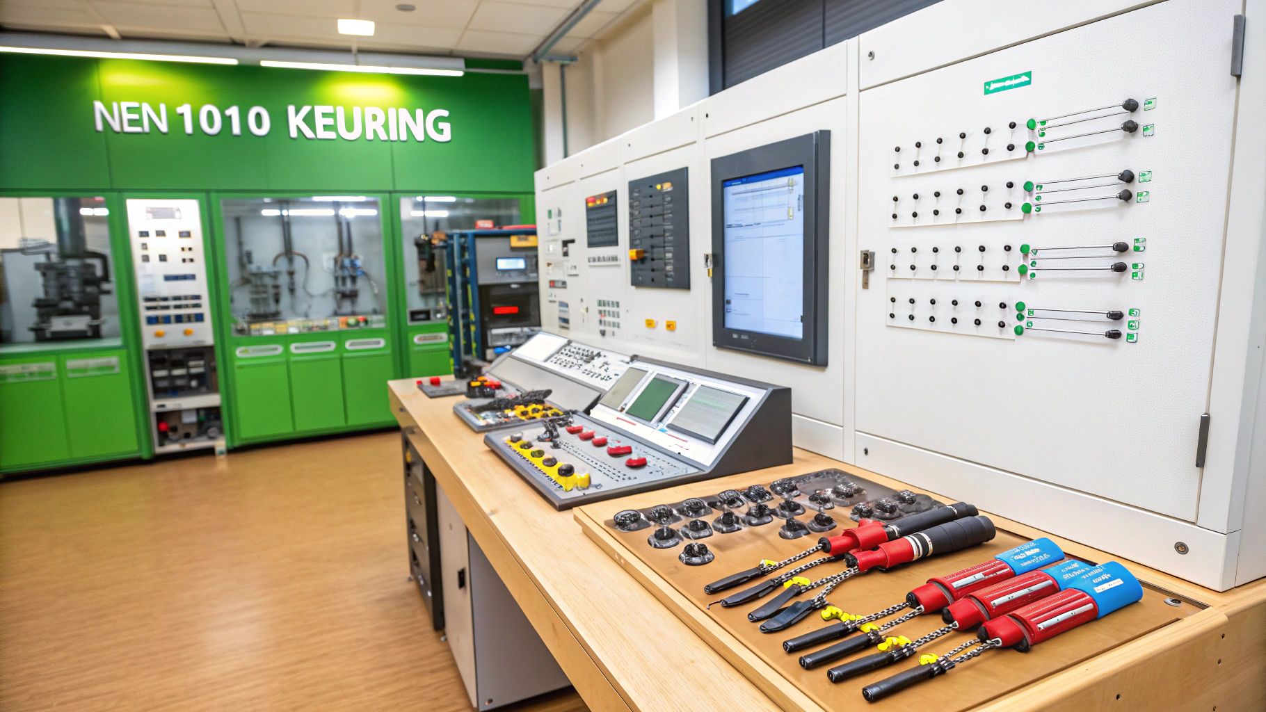 Een elektricien die een NEN 1010 keuring uitvoert op een groepenkast