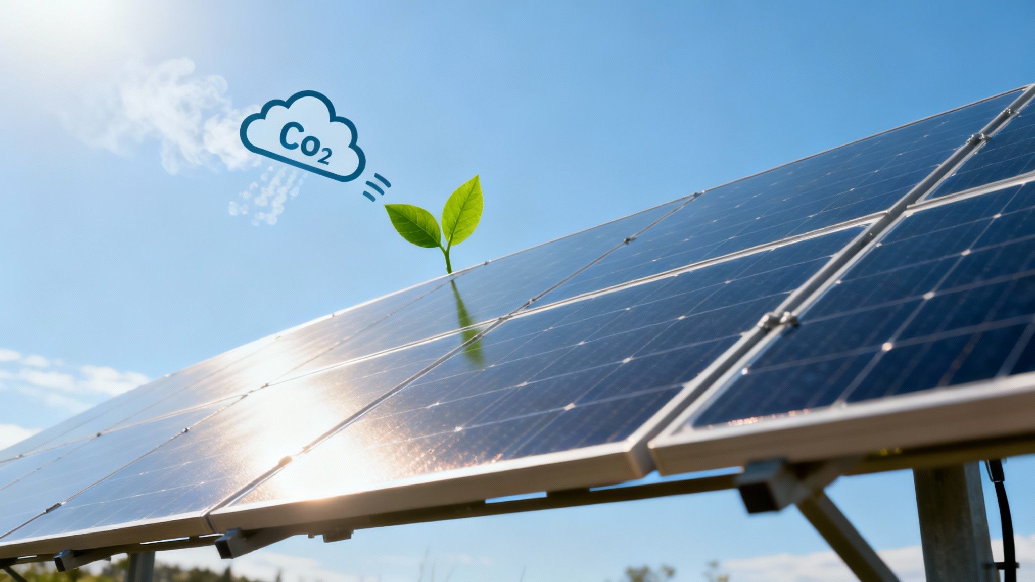 Zonnepanelen op een dak die schone en duurzame energie opwekken onder een heldere hemel